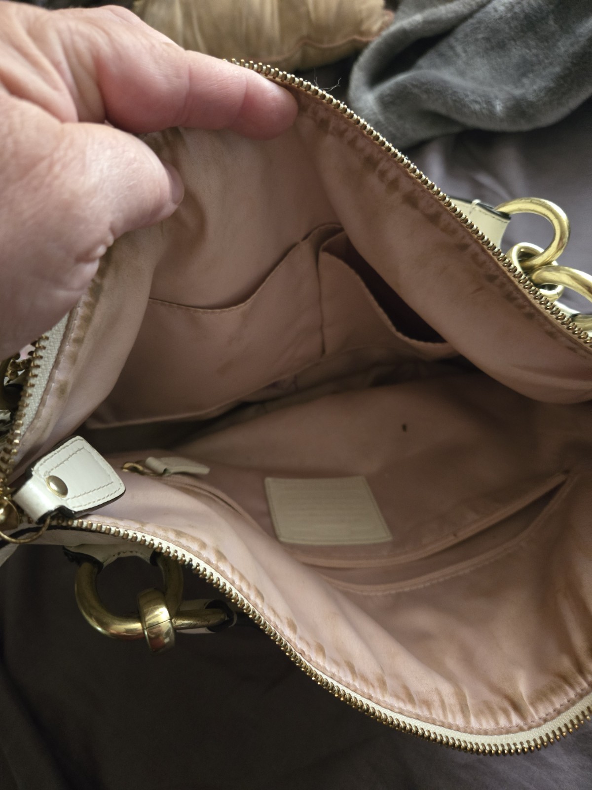 Coach Madison Woven Leather Shoulder Bag Cream White Gold Hardware