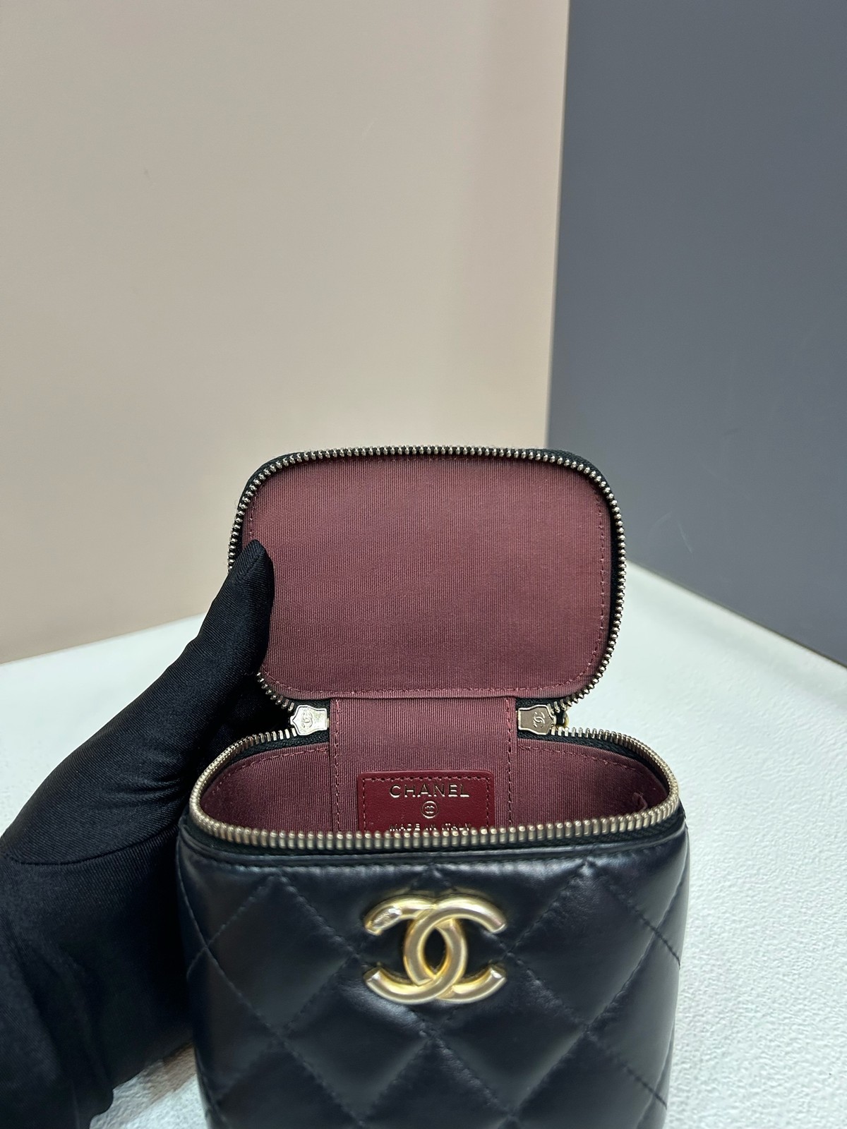 Chanel 21A Double Gold Ball Vanity Case Mini Black Cowhide Crossbody Duty Paid
