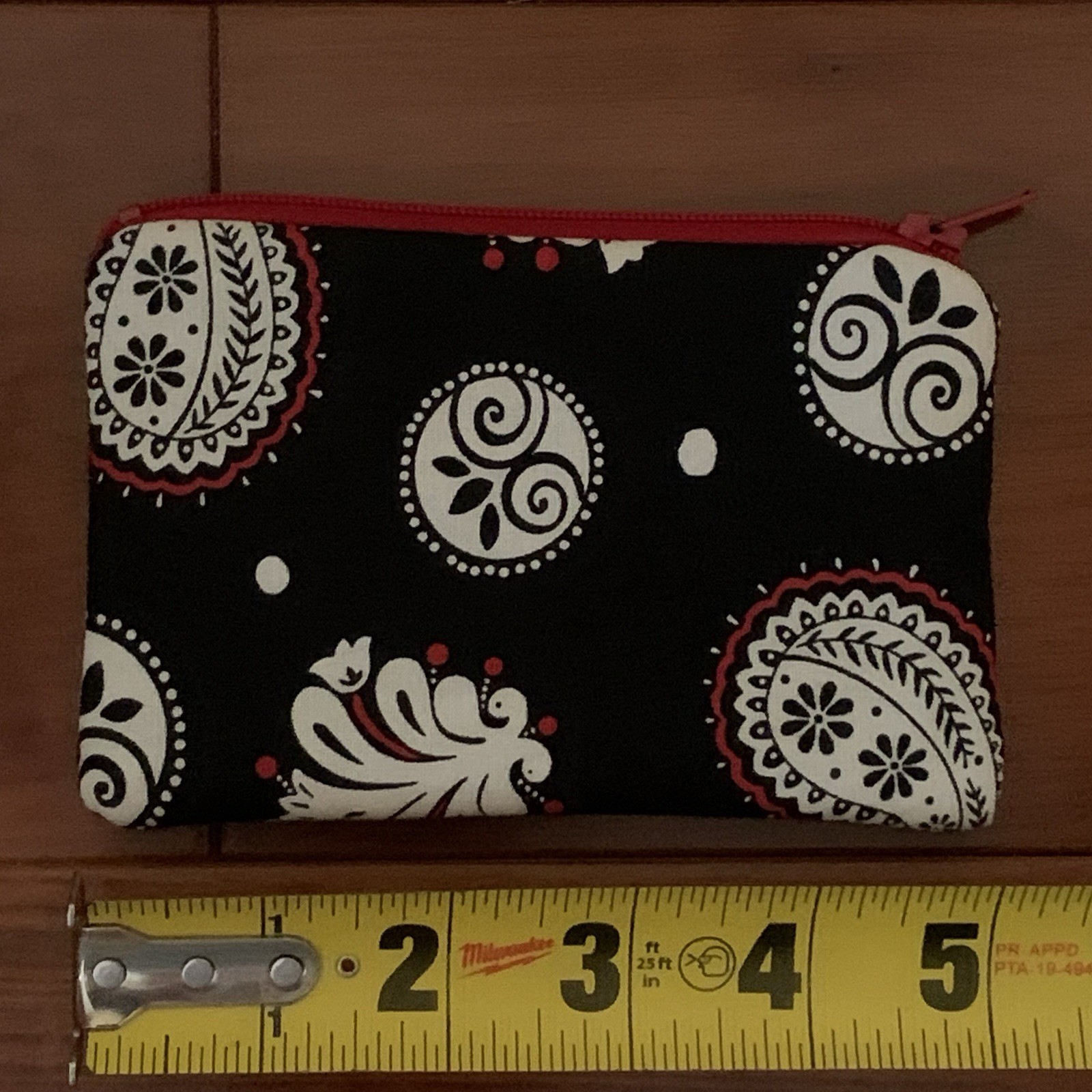 Handmade Black White Red Fabric Mini Zip Coin Purse Pouch Bag NEW Without Tags