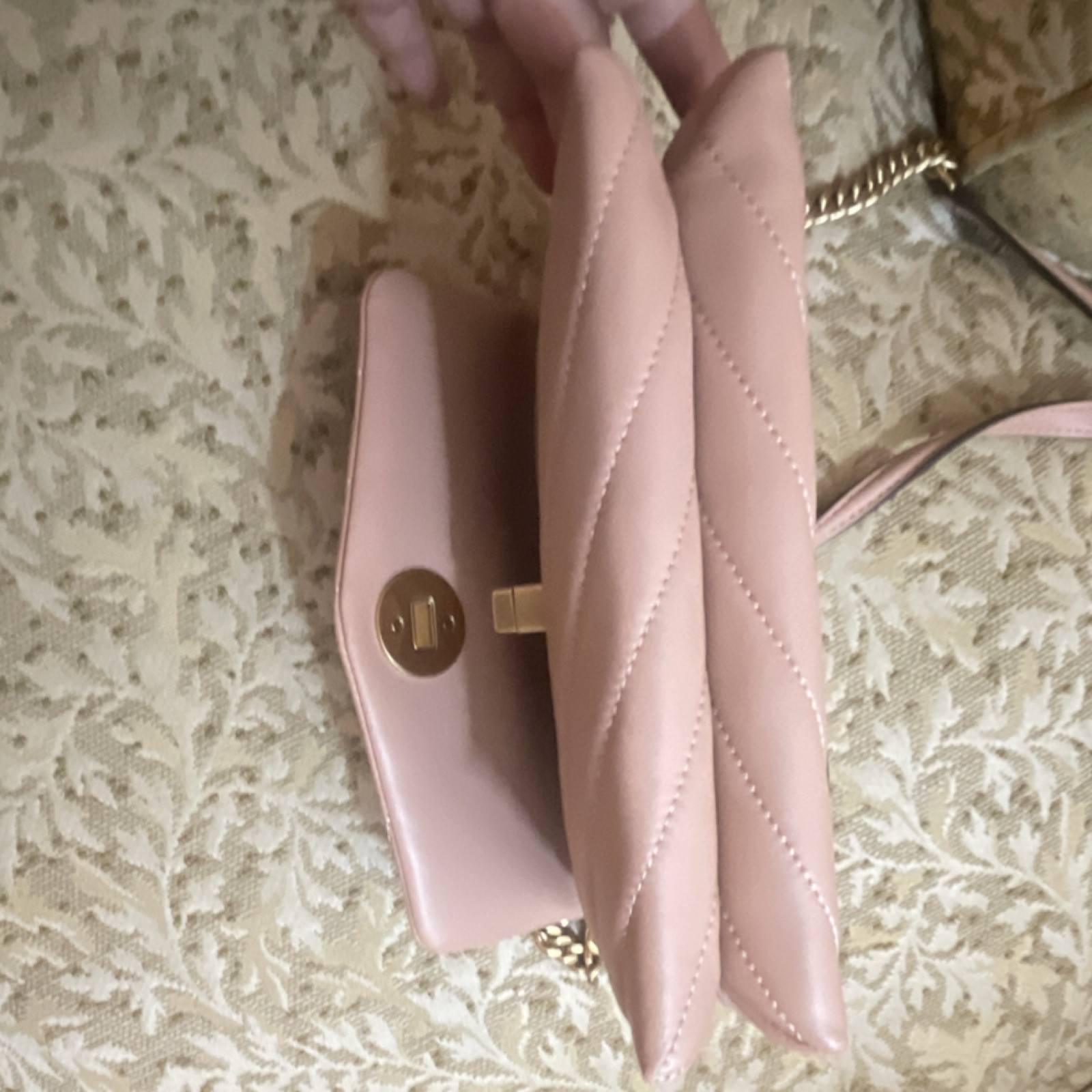 Tory Burch Pink Chevron Quilted Kira crossbody purse