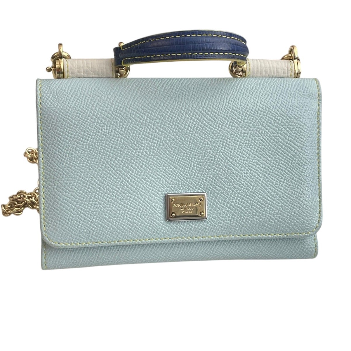 DOLCE & GABBANA Leather Blue Green Sicily Phone Bag Cream Interior EUC