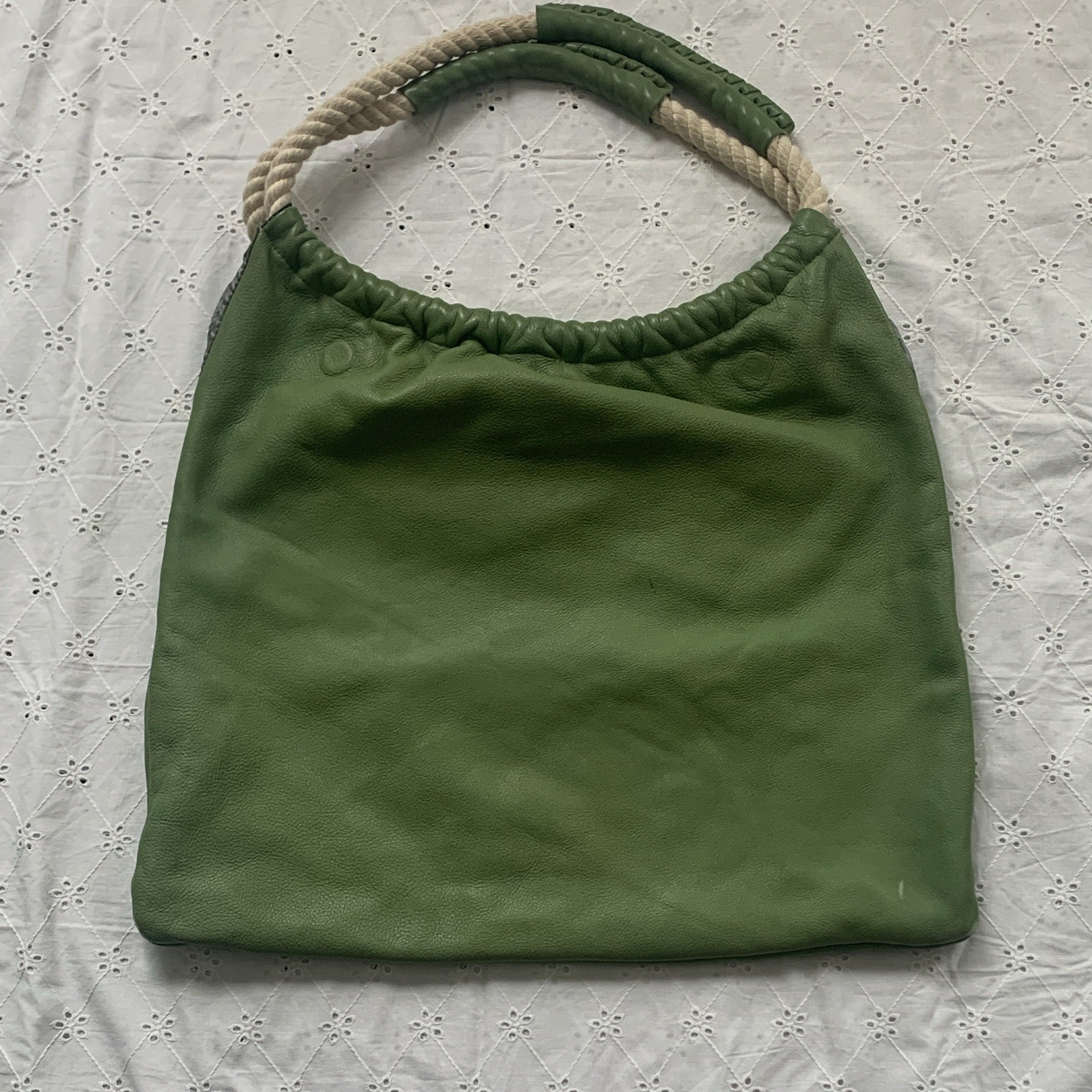 Green Hobo Shoulder Bag Peace Sign Zip Closure Front Zip Pocket Rope Handle