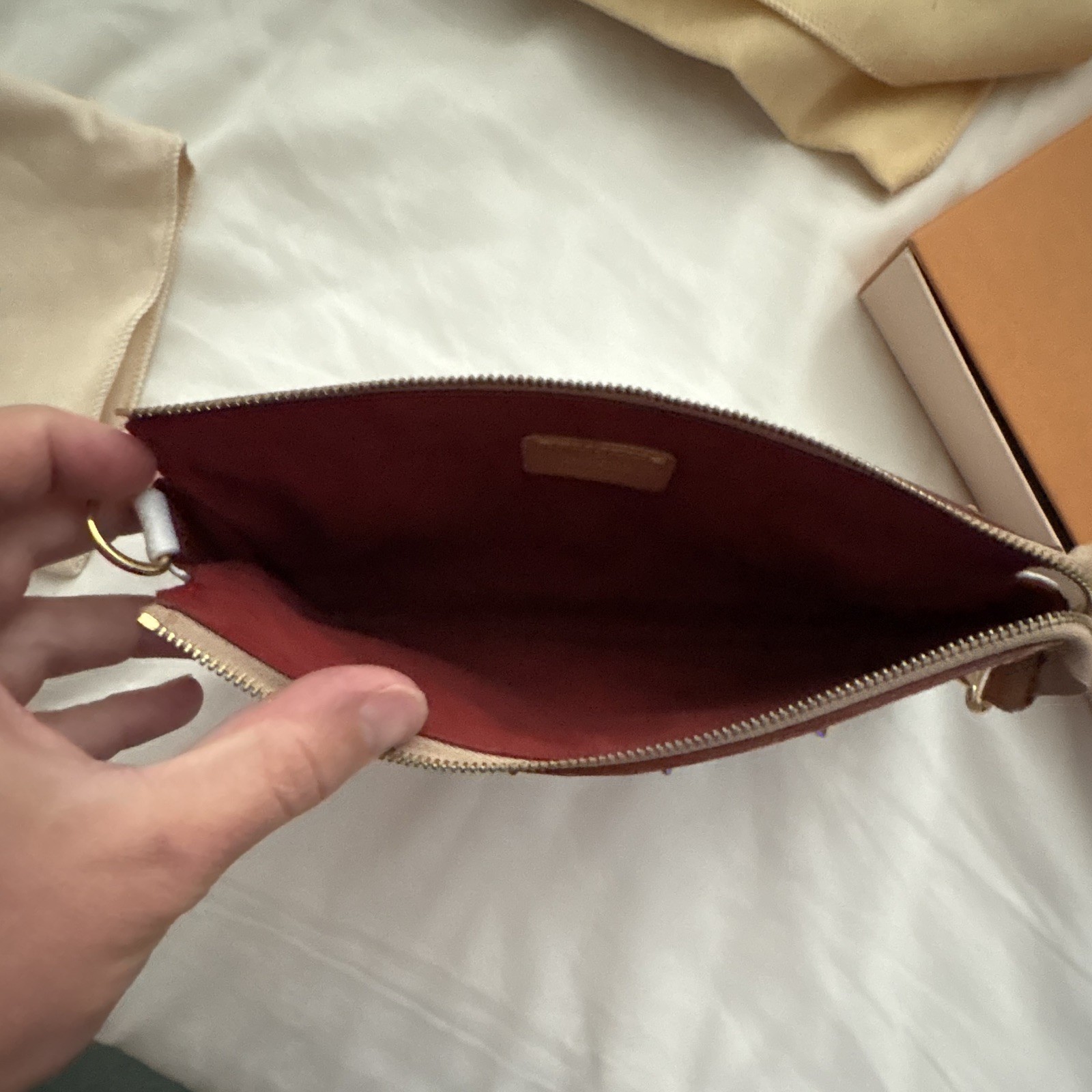 Louis Vuitton White Multicolor Monogram Zip Wrist Strap Clutch, Box & Dust Bag