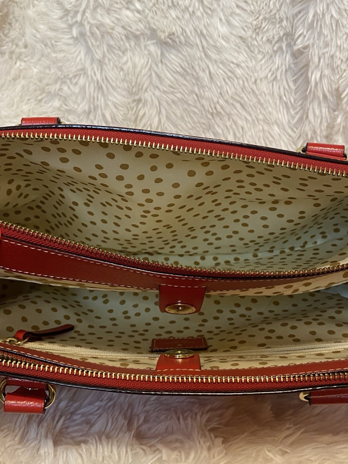 kate spade new york Red Satchel/Top Handle Bag Zip Top Polka Dot Lining Dust