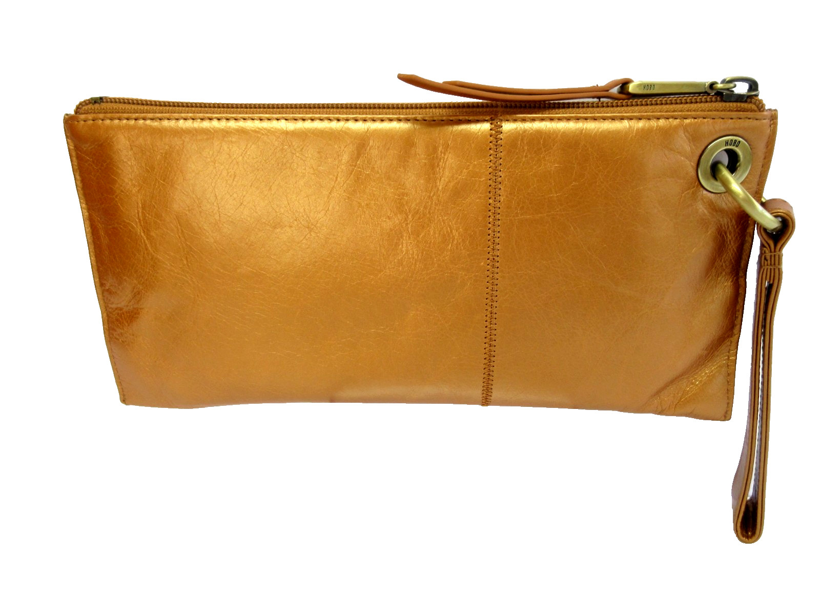 HOBO (International) Vida Wristlet Clutch Bronze Polished Leather Antiqued Brass