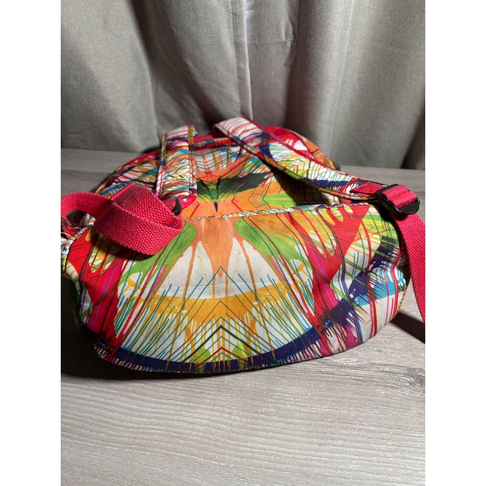 Kipling Backpack Multi-Color Abstract Print Nylon Bag with Mariah Monkey Charm