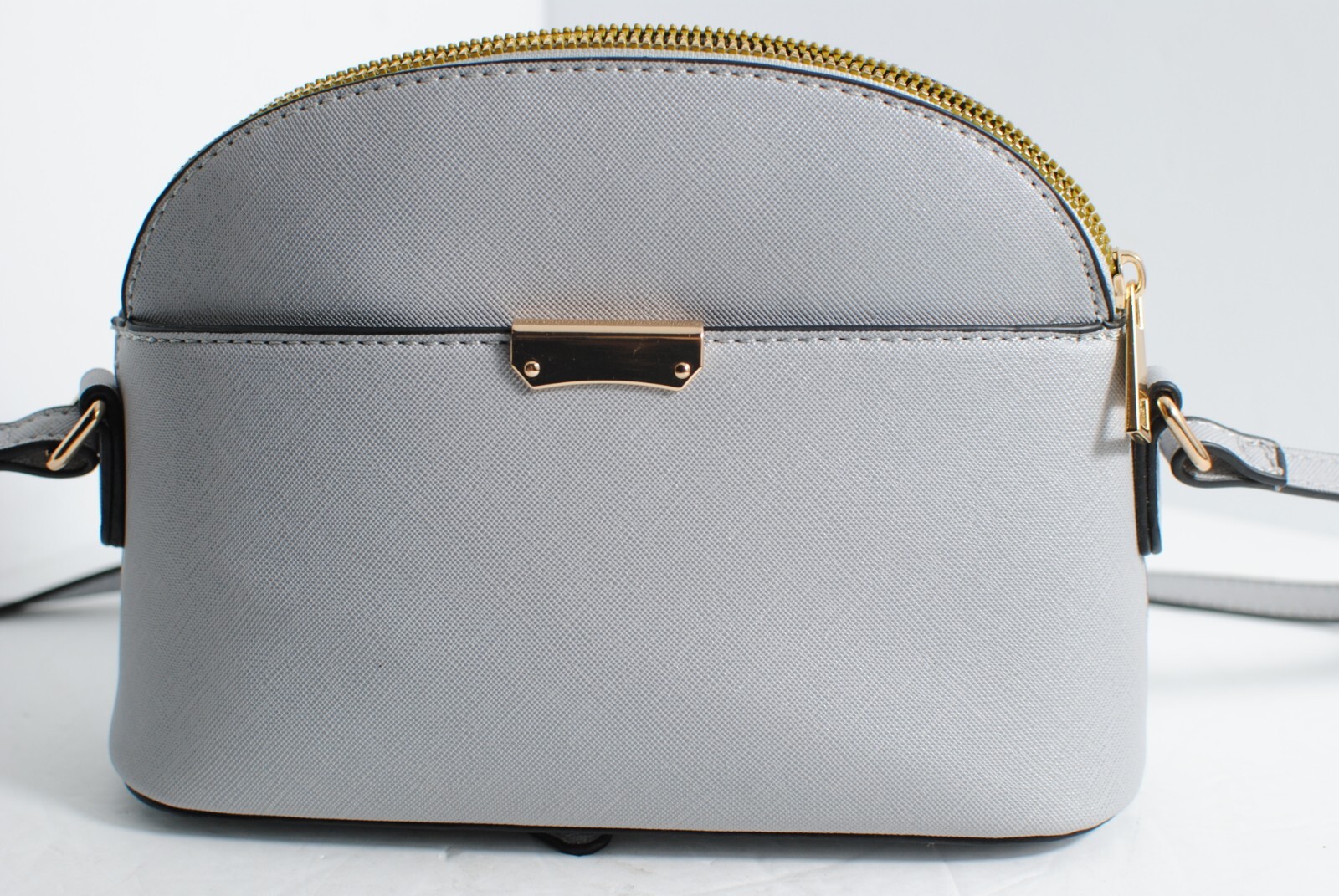 Light Gray Crossbody Over the Shoulder Handbag White & Black Polka Dot Lining