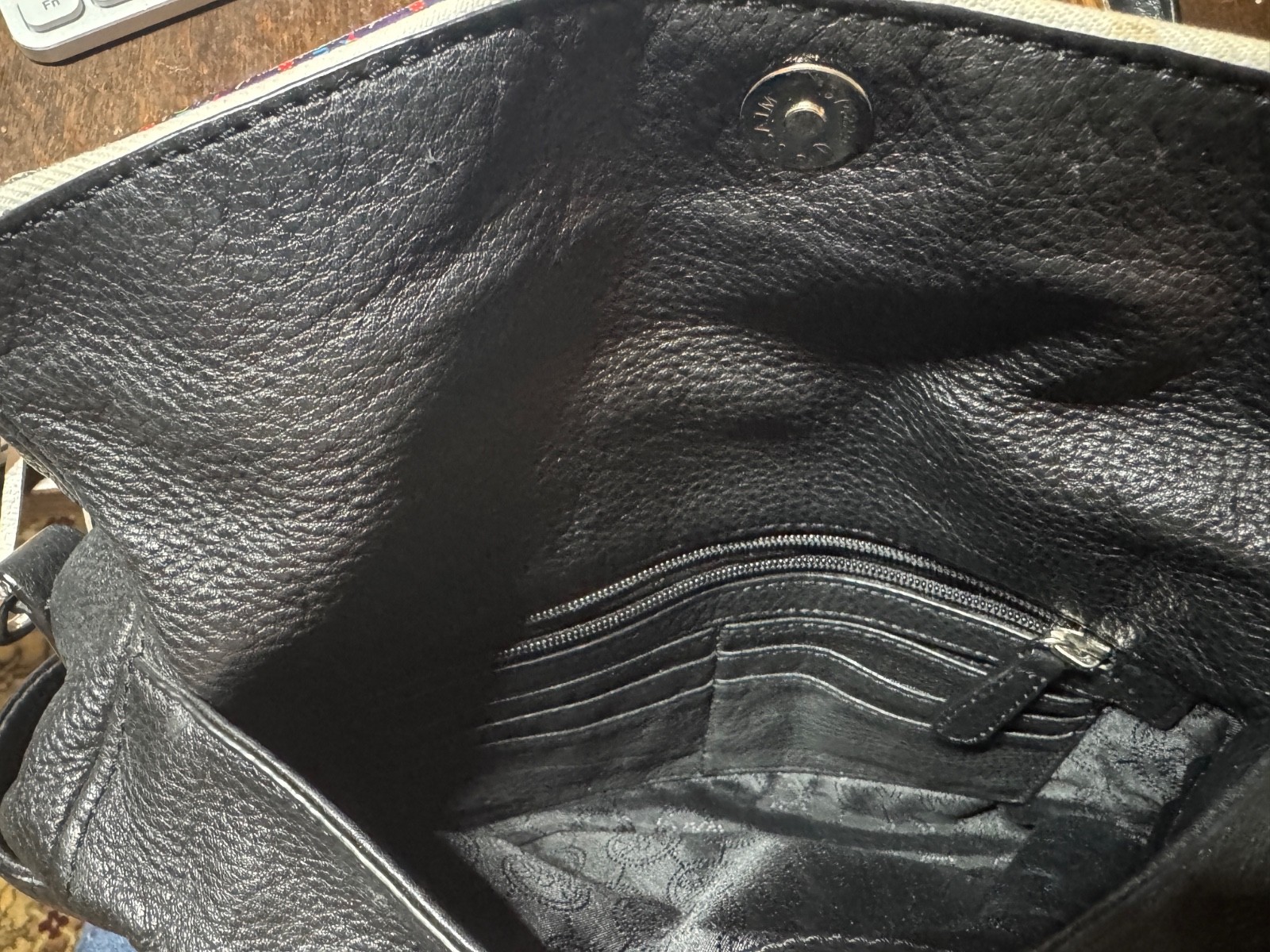 Michael Kors Weston~Black/White Pebbled Leather~Foldover Top Satchel~Chain Strap