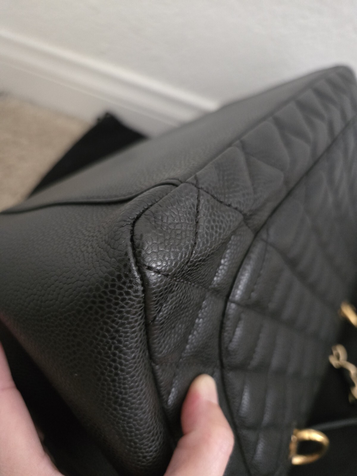 Auth CHANEL Caviar Quilted Grand Shopping Tote GST Black