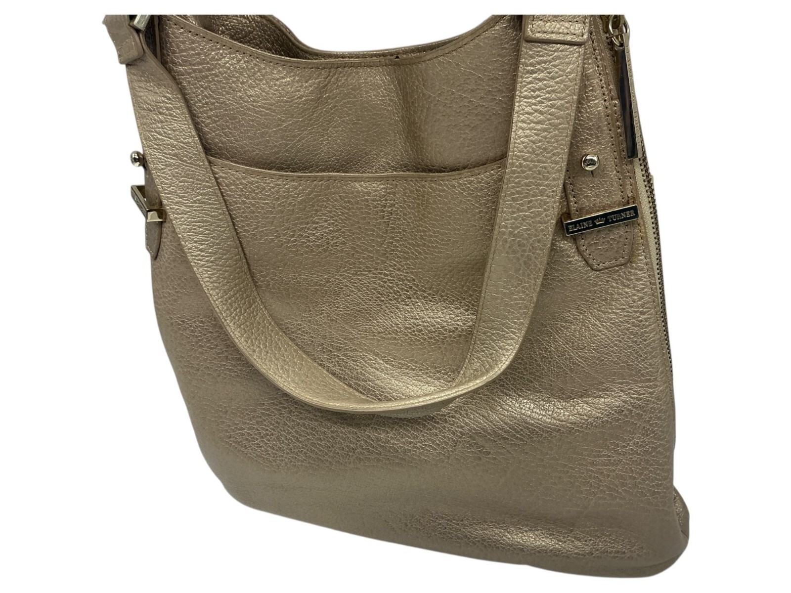 Elaine Turner Metallic Gold Pebbled Leather Large Shoulder Bag