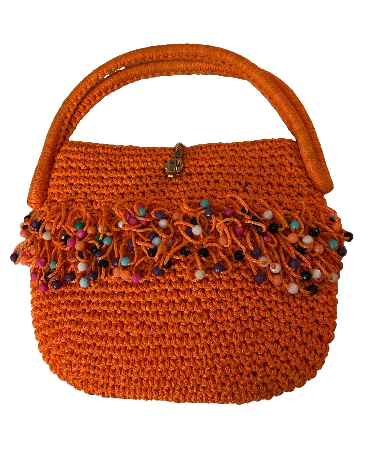 Rare Vintage 50s Italian Crochet Beaded Fringe Purse – Mid Century