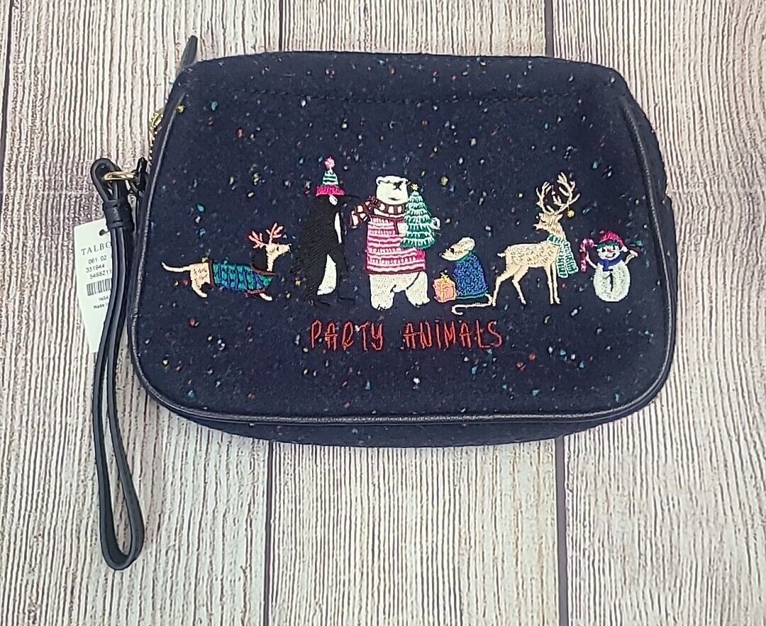 Talbots Party Animals Wool Blend Clutch Wristlet Navy Blue Speckled Christmas