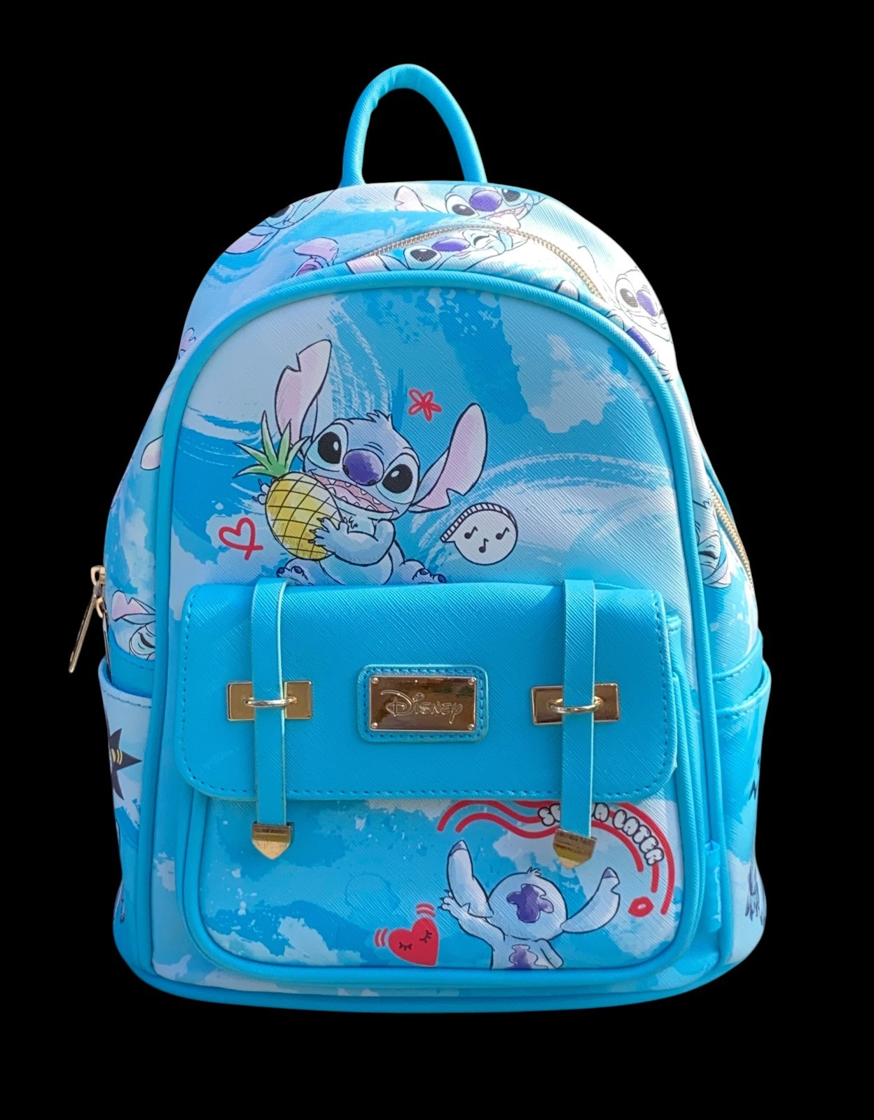 Disney Lilo & Stitch All-over Character Print Vegan Leather Blue Mini Backpack