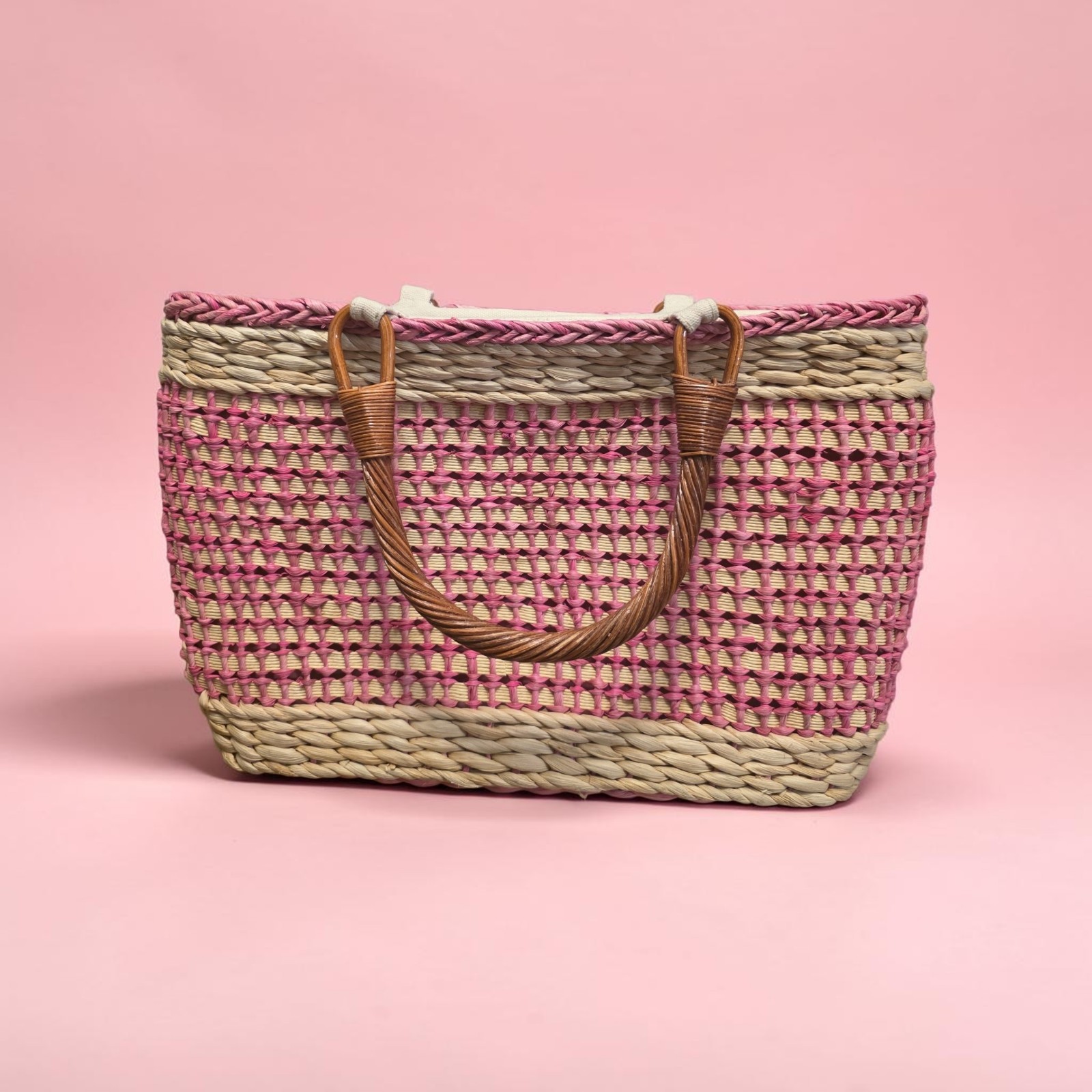 The SAK Original Pink & Beige Straw Handbag Purse