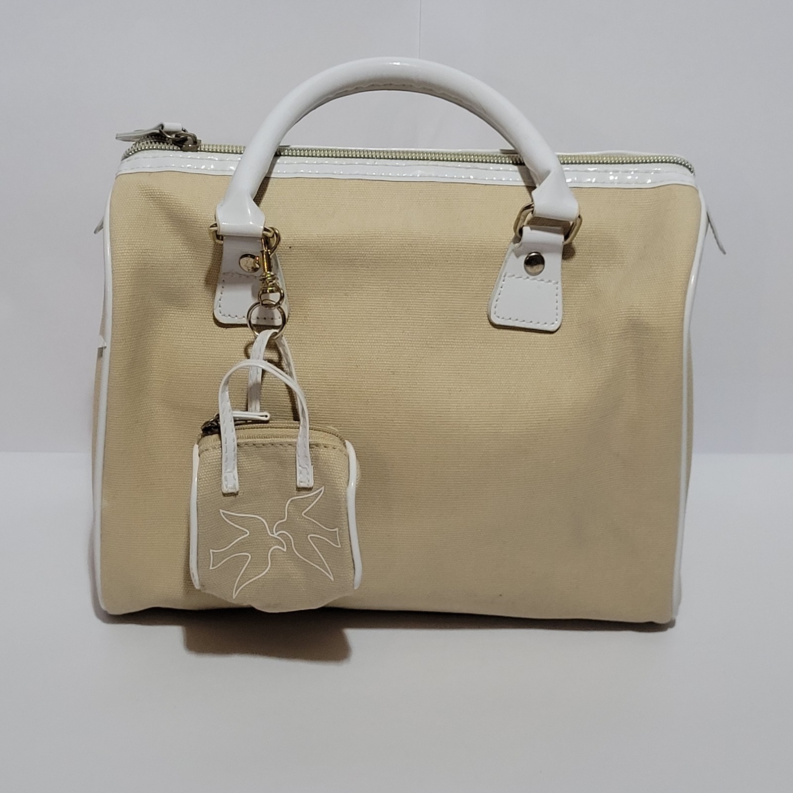 Vintage Nina Ricci L’Air Du Temps Mini Bag Handbag Purse Canvas Beige