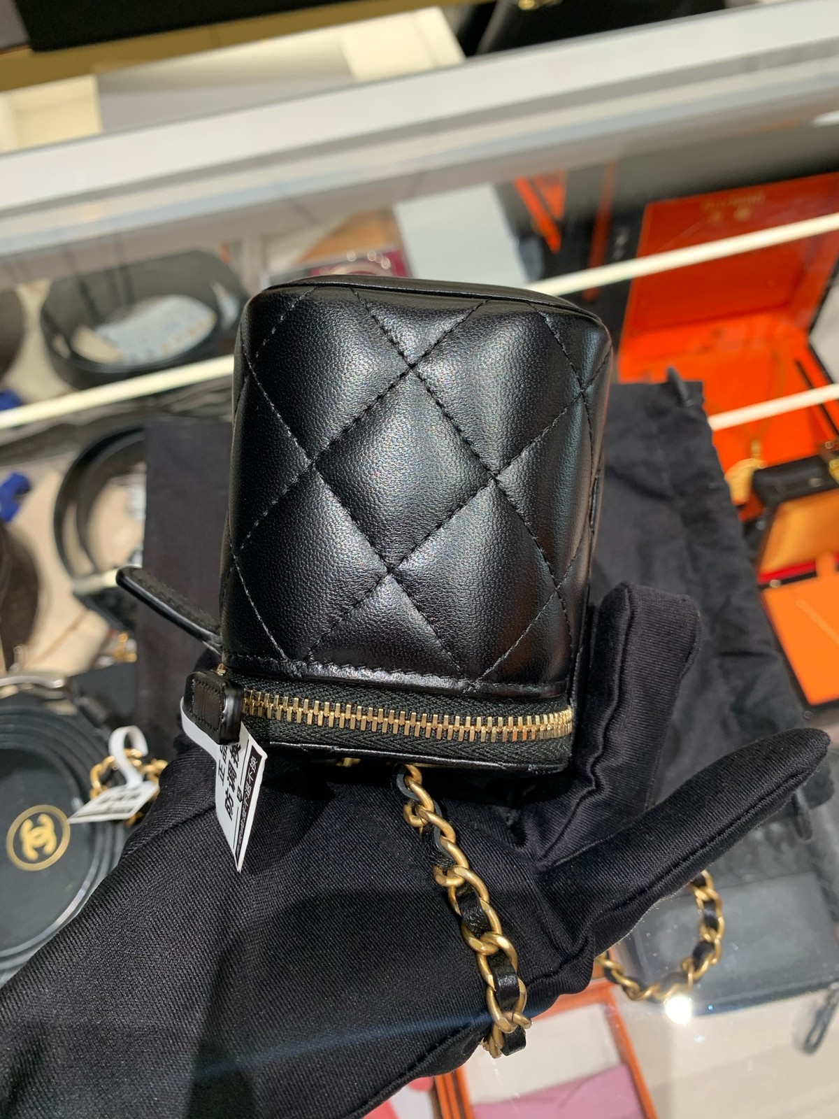CHANEL Mini Gold Ball Vanity Case Black Lambskin Crossbody Bag Duty Paid
