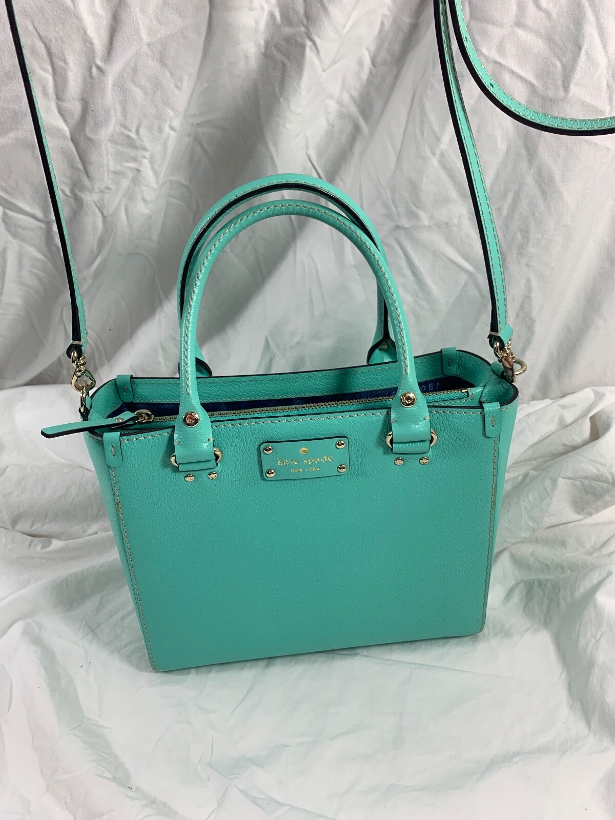 Genuine KATE SPADE Wellesley Quinn Air Blue boarskin tote bag with strap