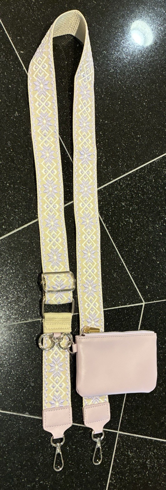 Universal Purse Strap Woven Lavender And Natural With Change Pouch Adjustable