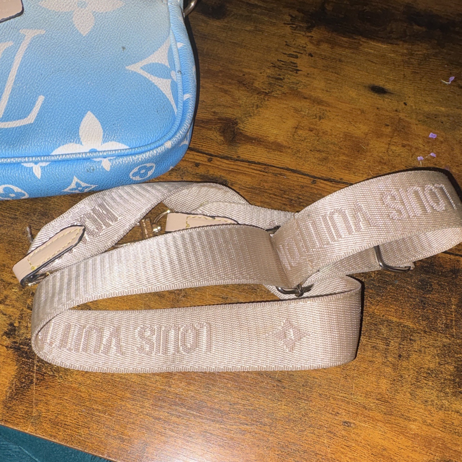 Louis Vuitton Blue/White Monogram Zip Crossbody Bag w Adjustable Strap, Silver