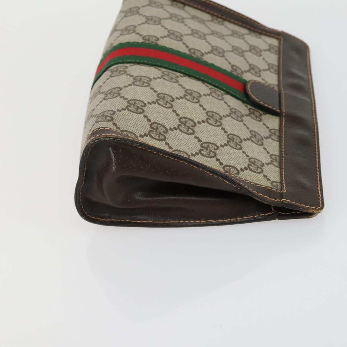 GUCCI GG Supreme Web Sherry Line Clutch Bag PVC 2 Set Navy Beige Auth ka472