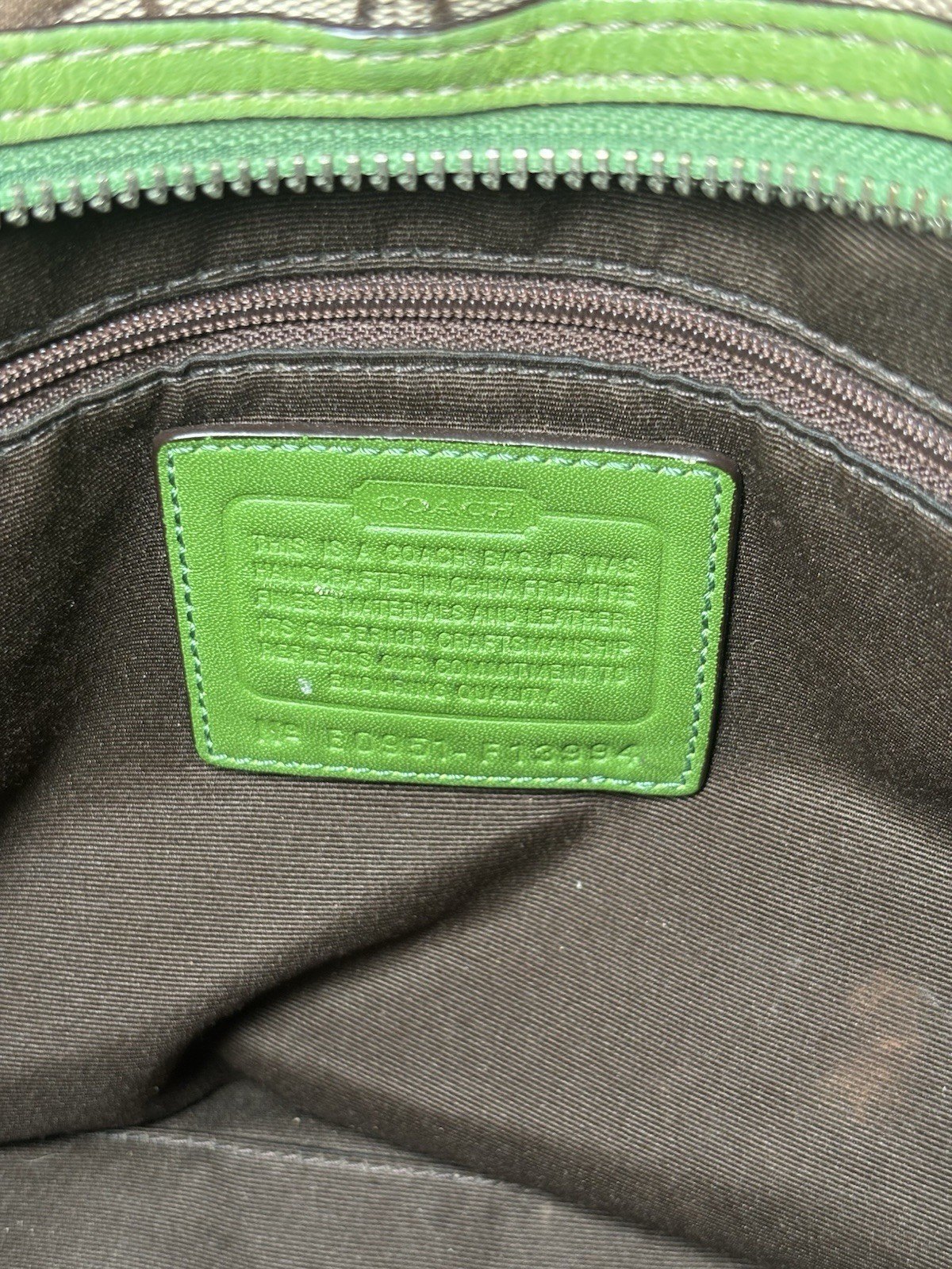 Rare Vintage Coach Hampton Nancy Signature Zebra Stripe Satchel Green Handbag