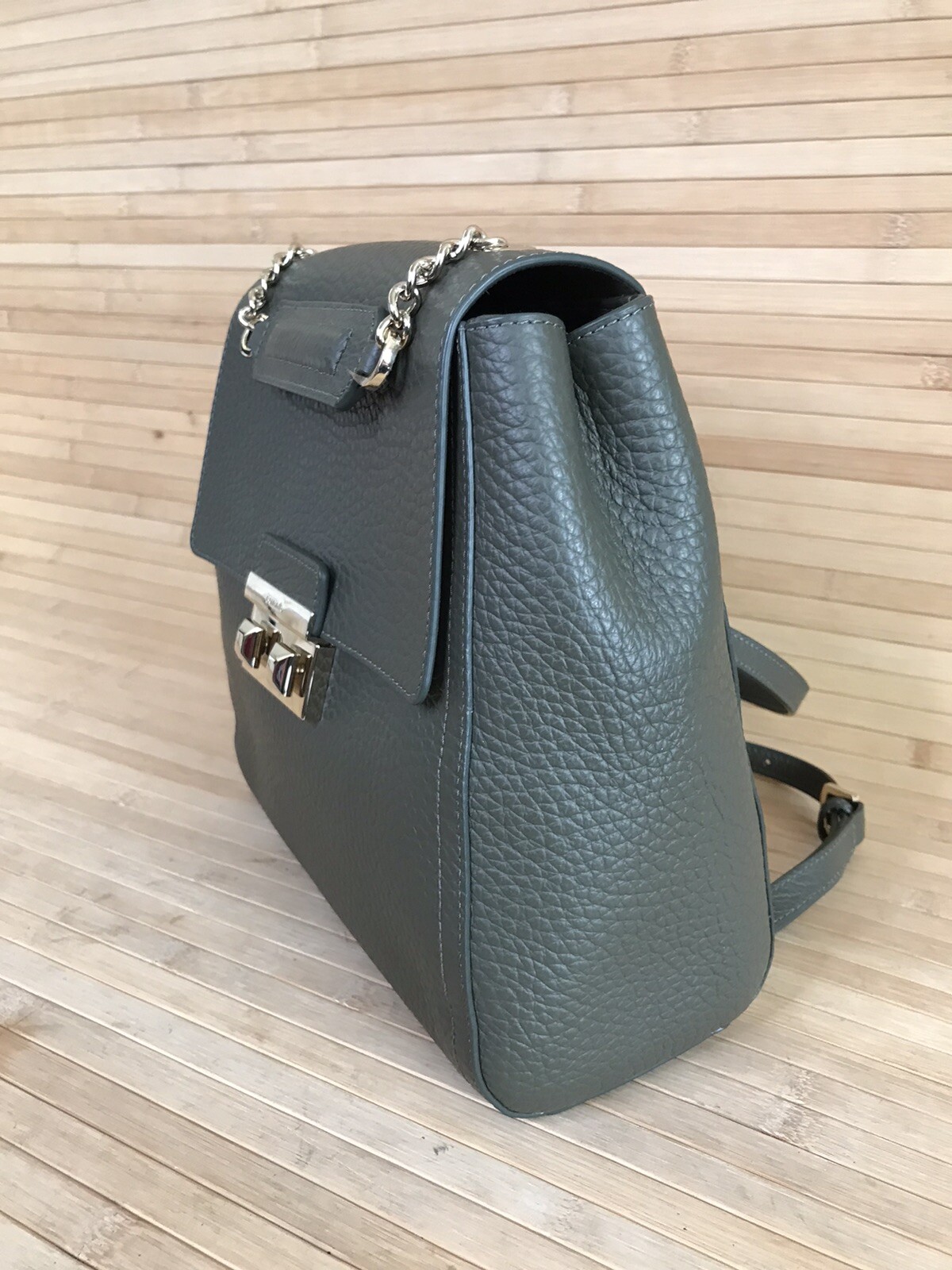 NWOT FURLA ITALY BELLA Pebble Leather Backpack OLIVE MILITARY GREEN Day Bag