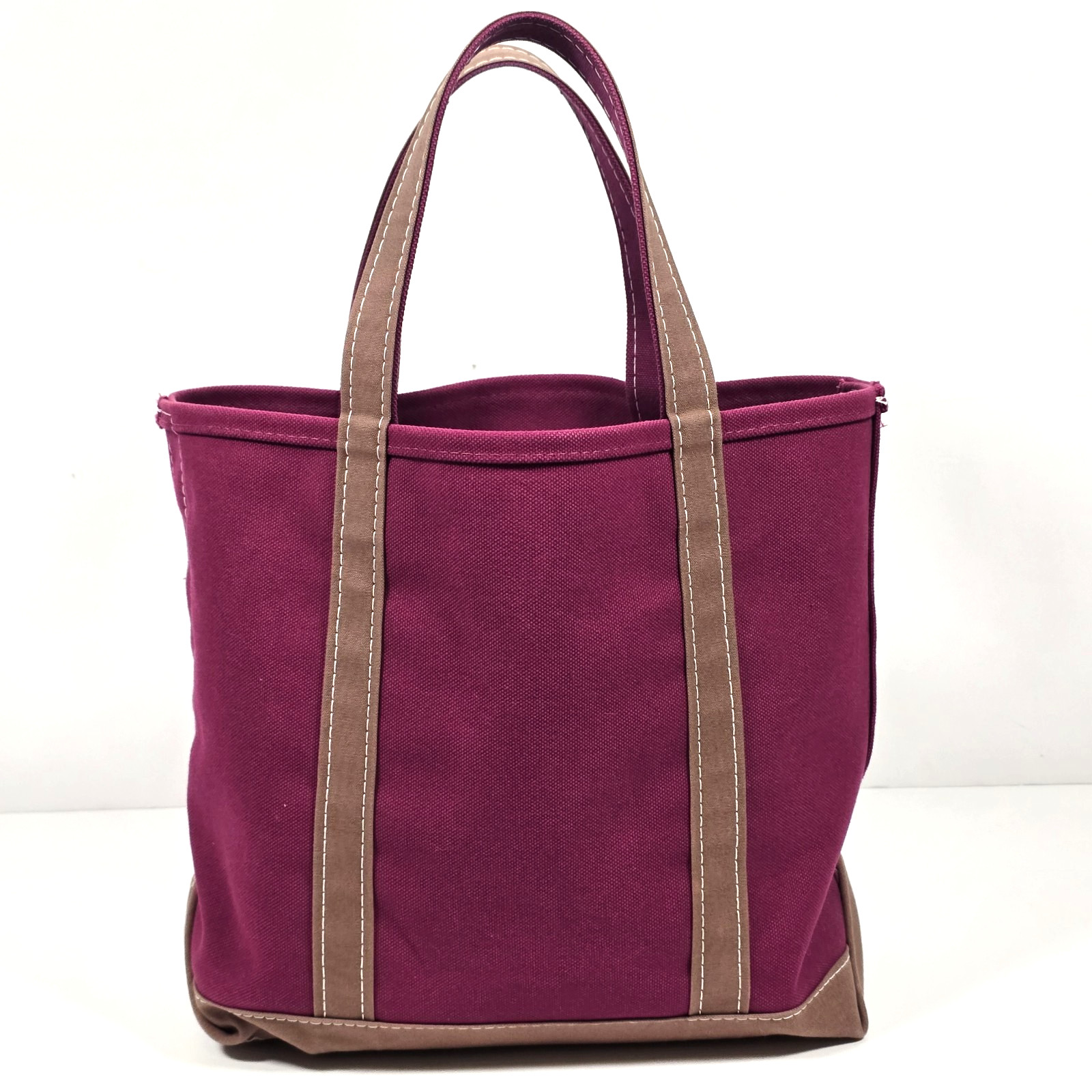 LL BEAN BOAT AND TOTE CLASSIC OPEN TOP MAGENTA / BROWN HEAVY CANVAS 90s USA VTG