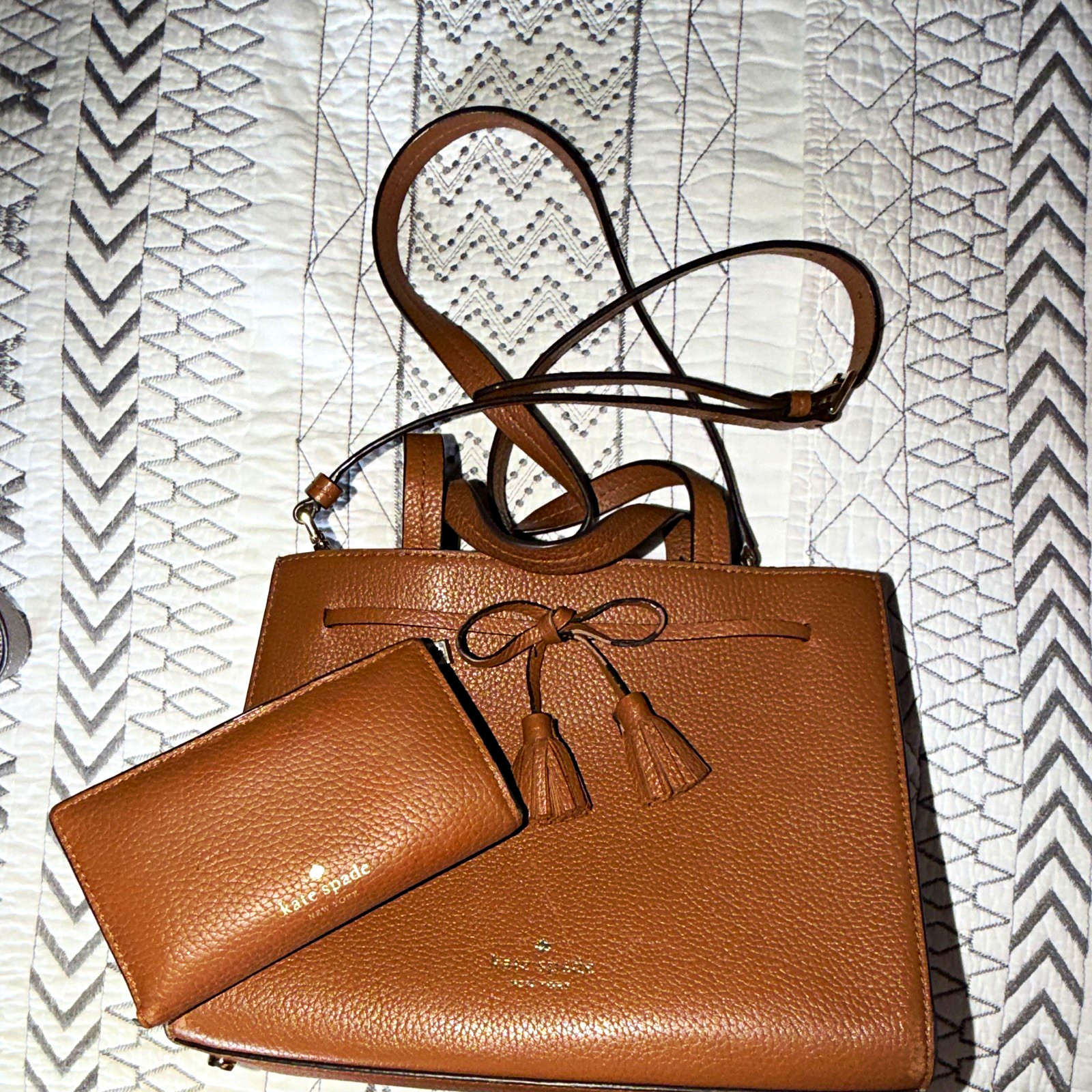 Kate Spade New York Brown Satchel Top Handle Zip Tassel Pouch