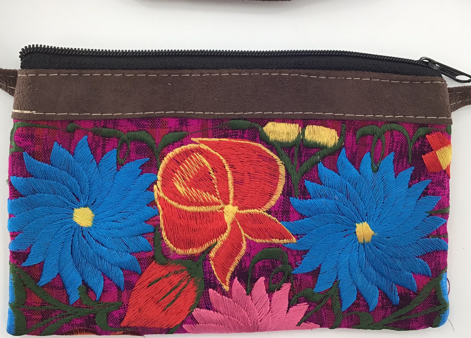 Floral Embroidered Mini 4×6 Inch Purse Brown Multicolor Floral Embroidery Zipper