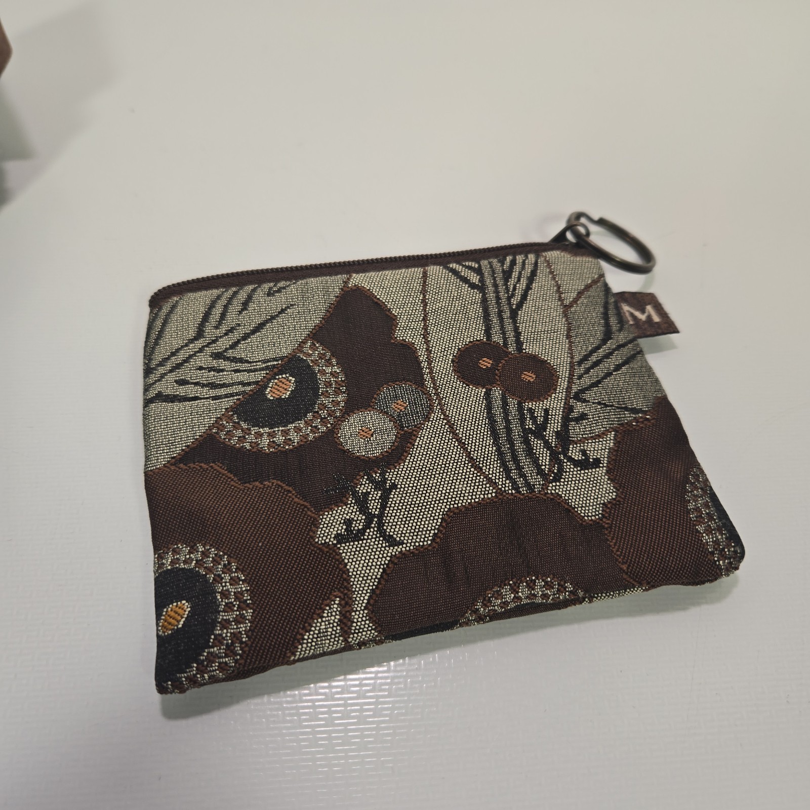 Maruca Clutch w Wrist Strap Small Pouch Gray Paisley Small Handbag Handmade