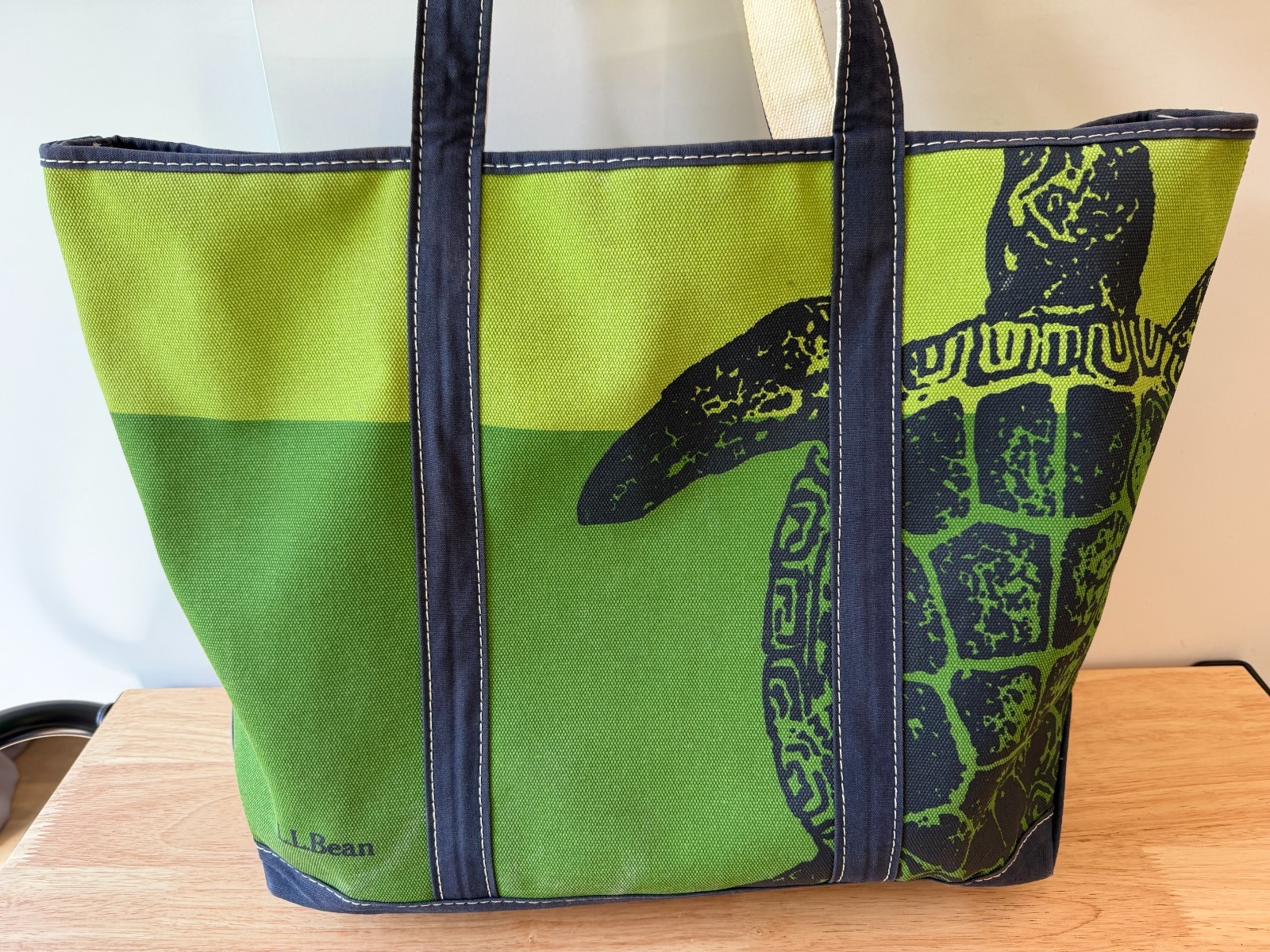 RARE L.L.Bean Freeport Maine Large Tote Canvas Boat Bag Blue Green SEA TURTLE
