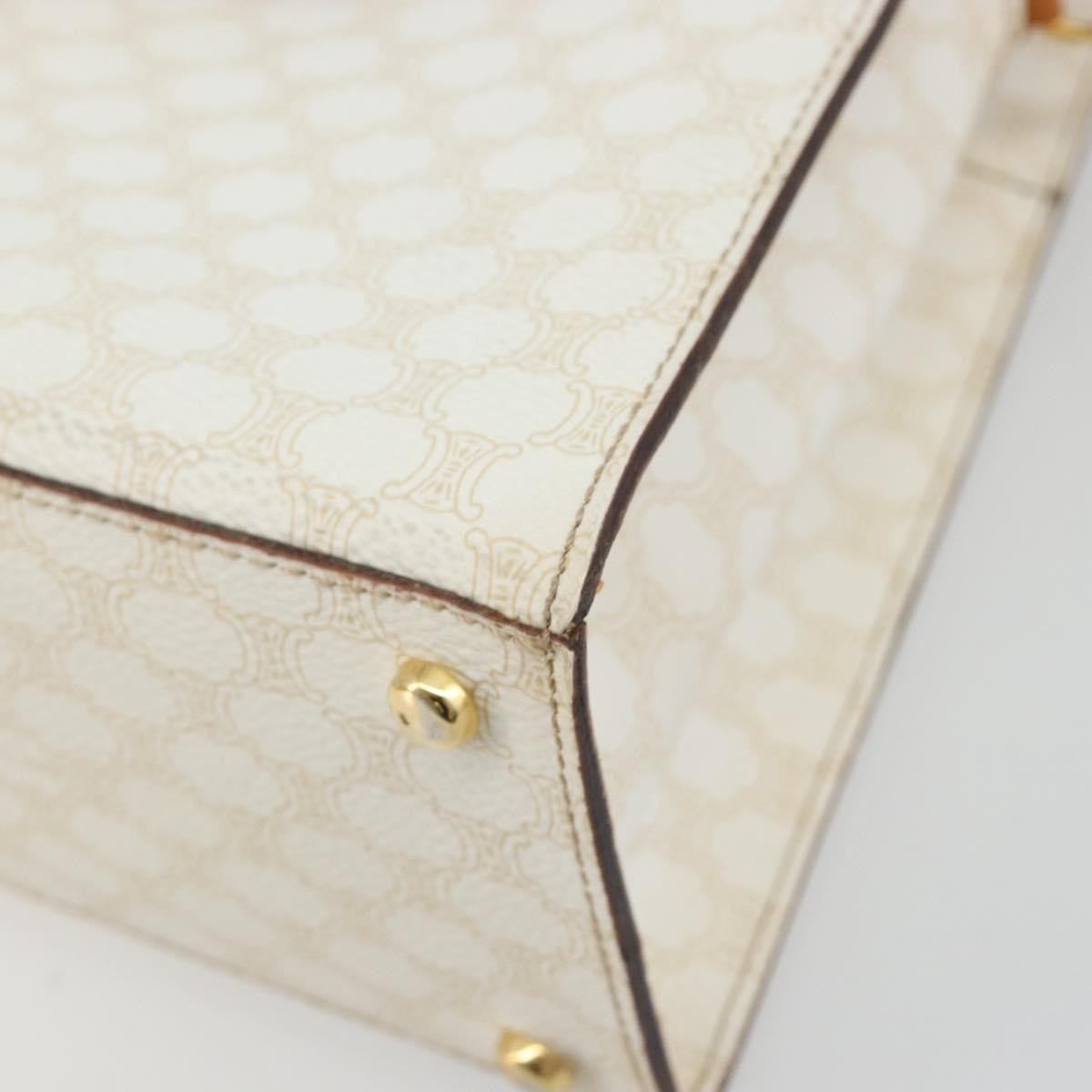 CELINE Macadam Canvas Hand Bag PVC Leather White Gold Auth 181760