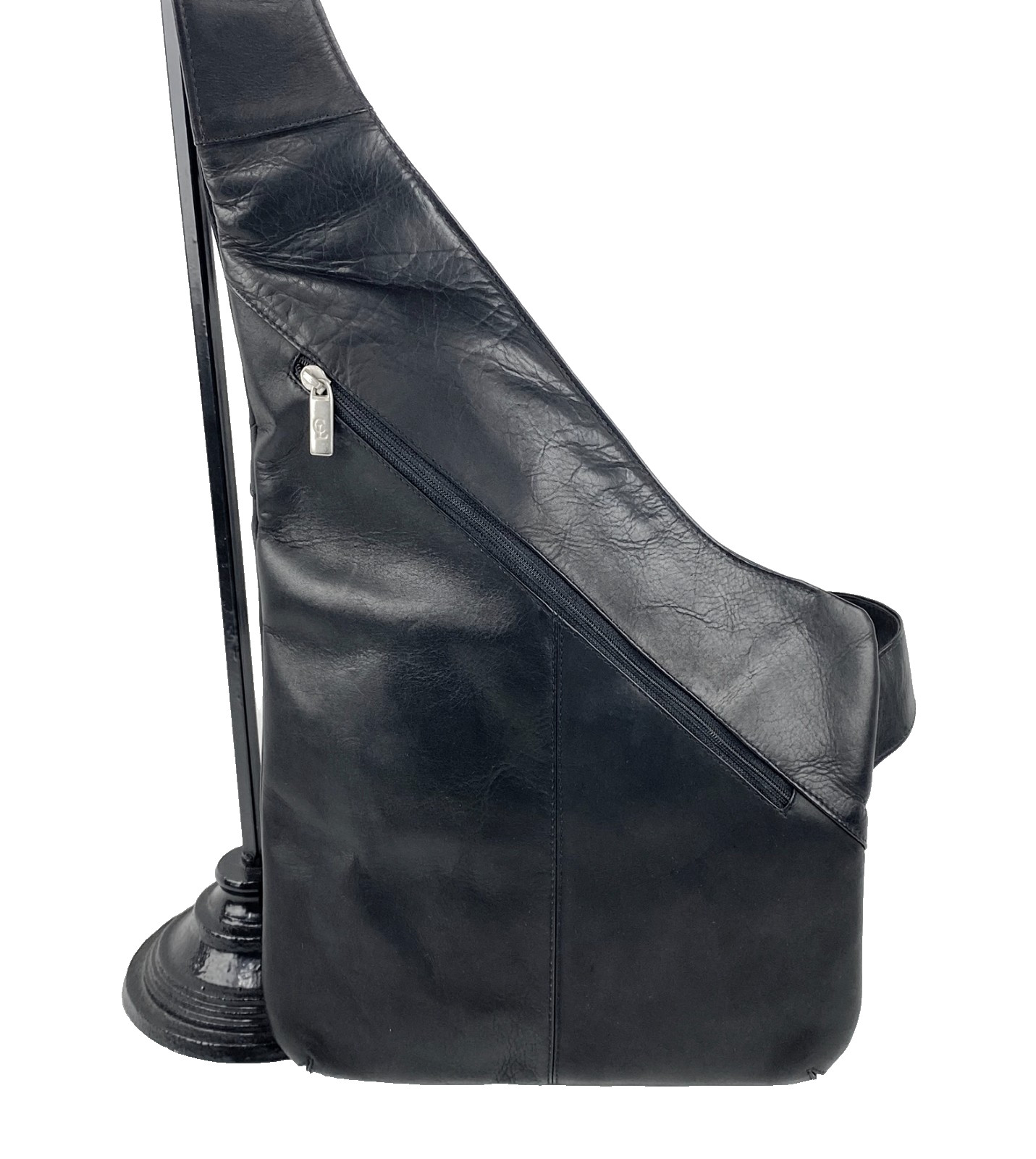 Santini Black Leather Sling Backpack Purse Thick Supple Leather Deluxe Satchel