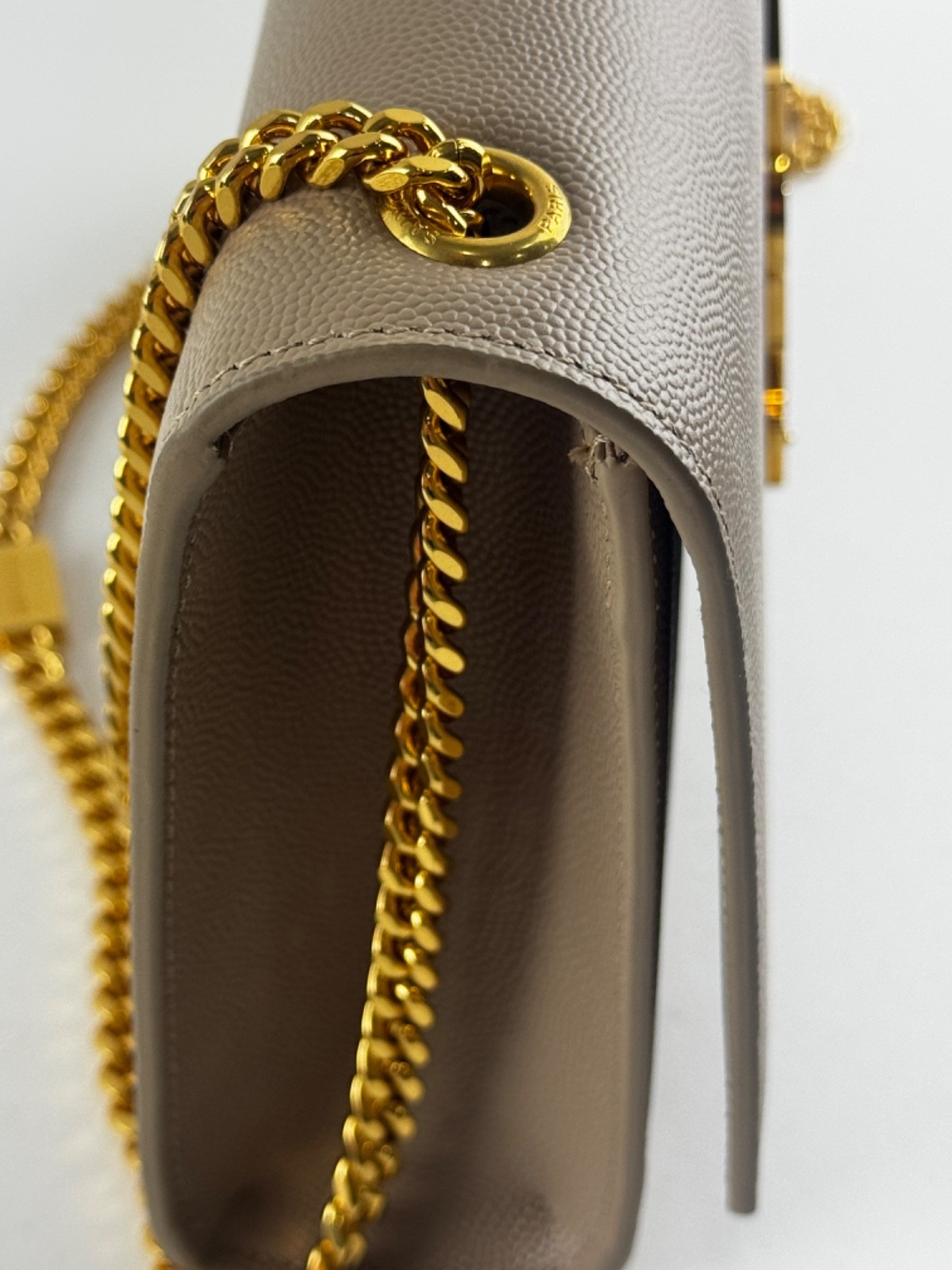 Saint Laurent Grain De Poudre Medium Monogram Kate Satchel Bag Dark Beige YSL