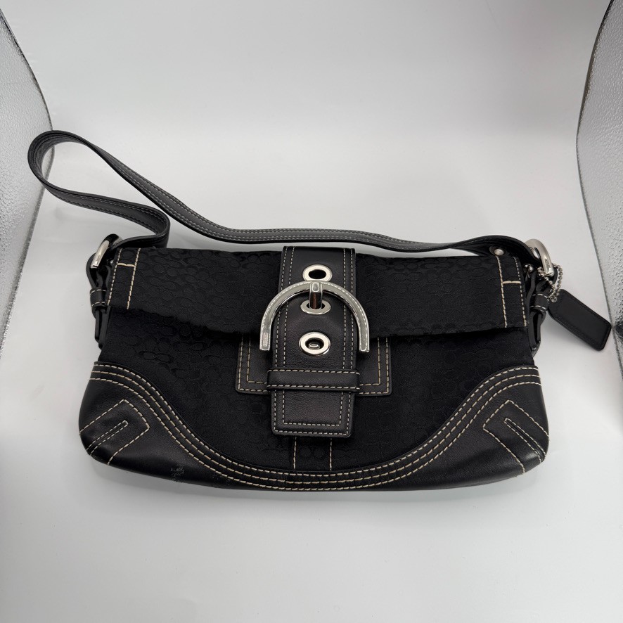 Vintage Y2k Coach Soho Black Jacquard Demi Baguette Flap Shoulder Bag #3628