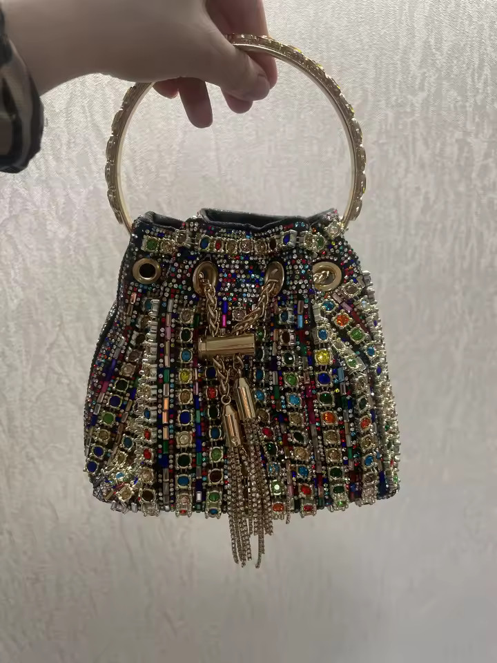 Colorful Rhinestone Firework Polyester Bag Women Sparkly Faux Leather Sling