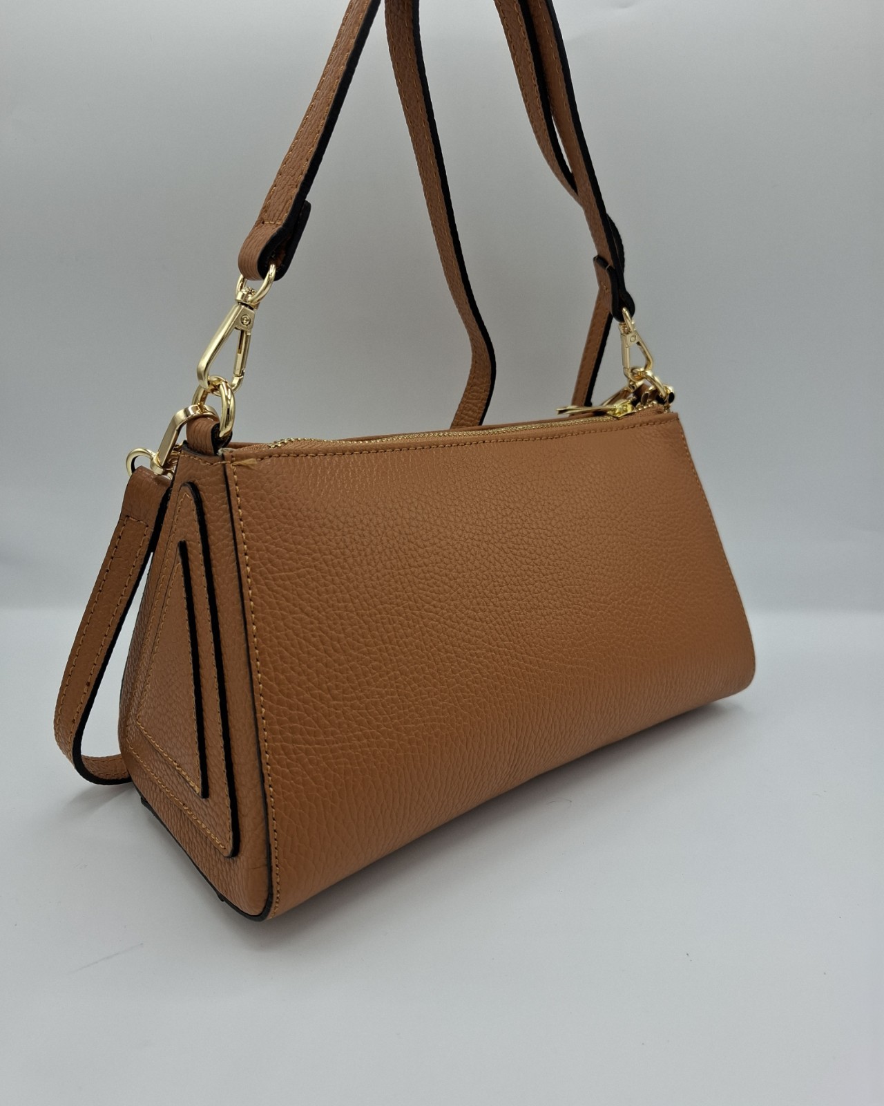 Women Genuine Leather Double Shoulder Adjustable Handbag With Chain Made In Italy