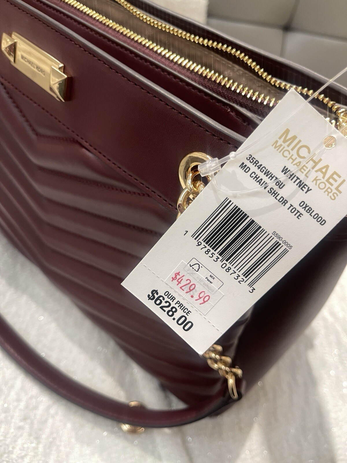 NWT Michael Kors Whitney Quilted MD Chain Shoulder Tote 35R4GWHT6U Dusk MSRP$628
