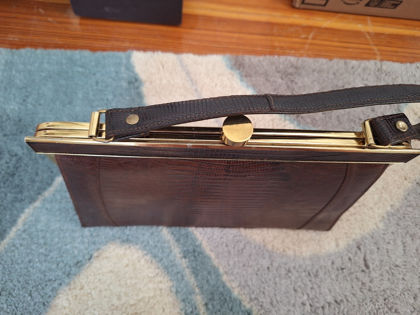 Vintage Leather Lizard Handbag Top Strap Purse- See Description