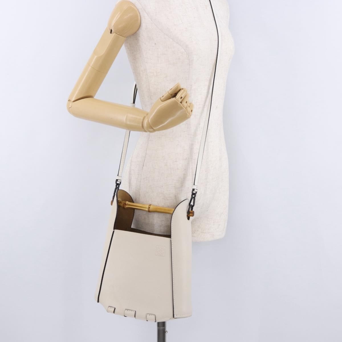 LOEWE Bamboo Bucket Hand Bag Leather 2way Ivory Auth 195342A