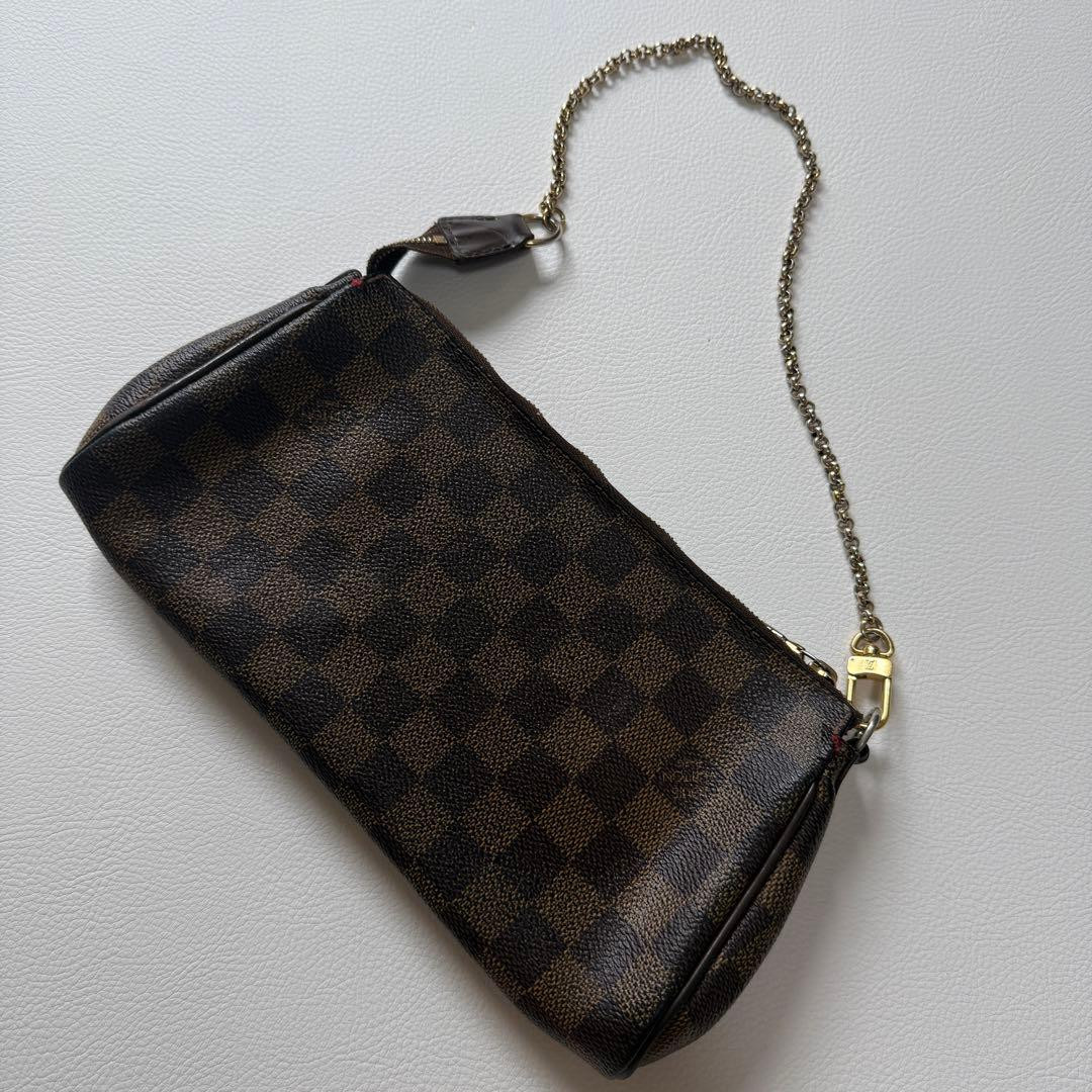 Vintage Louis Vuitton Damier Eva Chain Handbag N55213 lining red Used logo plate