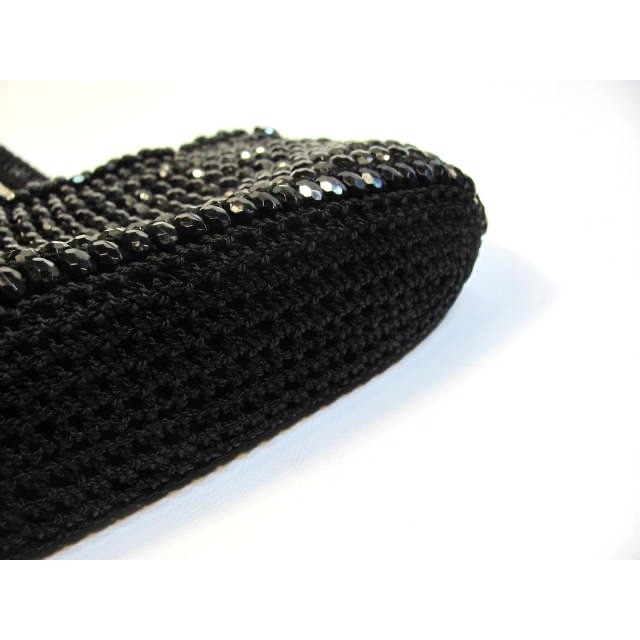 Crochet Black Beaded Elegant Evening Coin Purse Small Beautiful