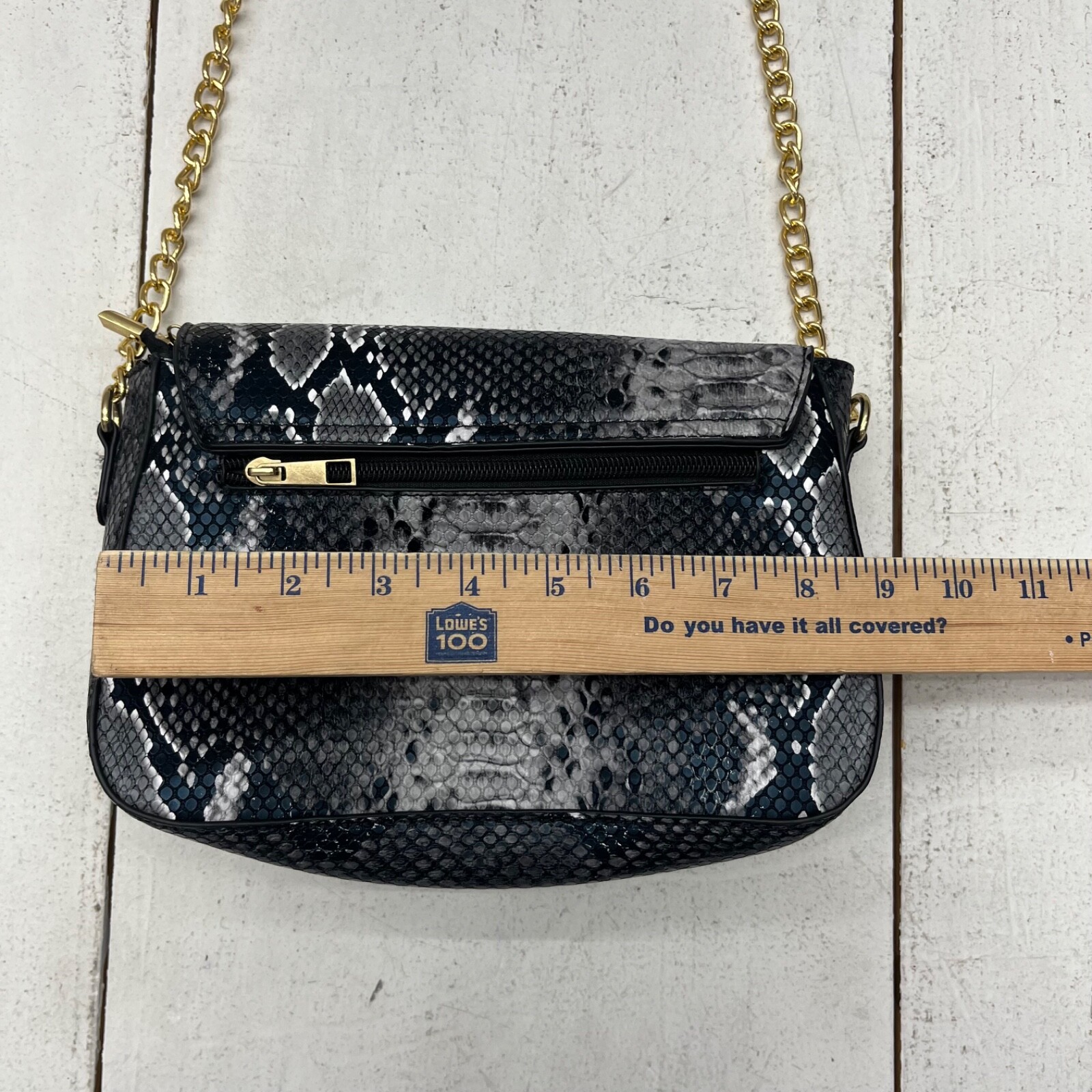 Black Gray Reptile Print Textured Crossbody Purse Chain Contrast Strap