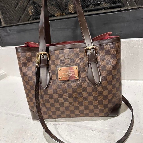 Louis Vuitton Damier Ebene Hampstead Tote Brown Checkered Canvas Gold Plaque Bag