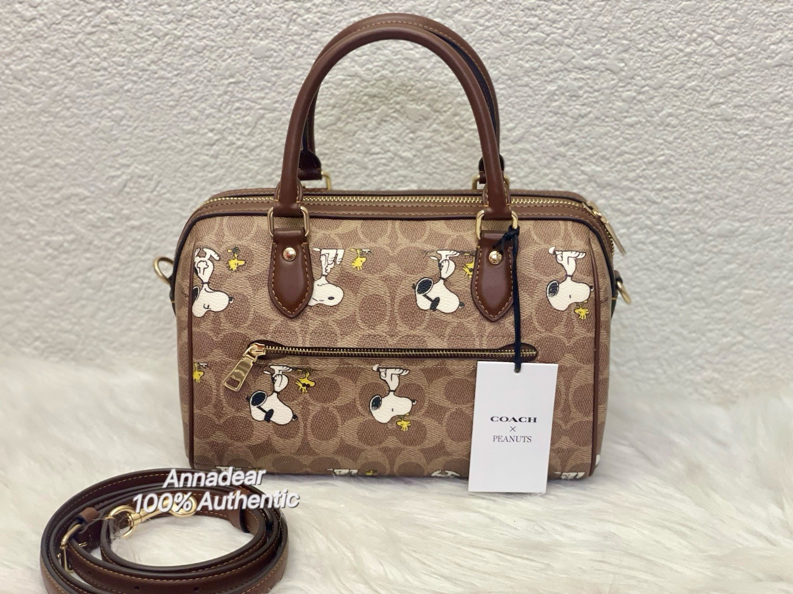 NWT Coach X Peanuts CBM33 Rowan Satchel Bag In Signature Canvas W Snoopy Print