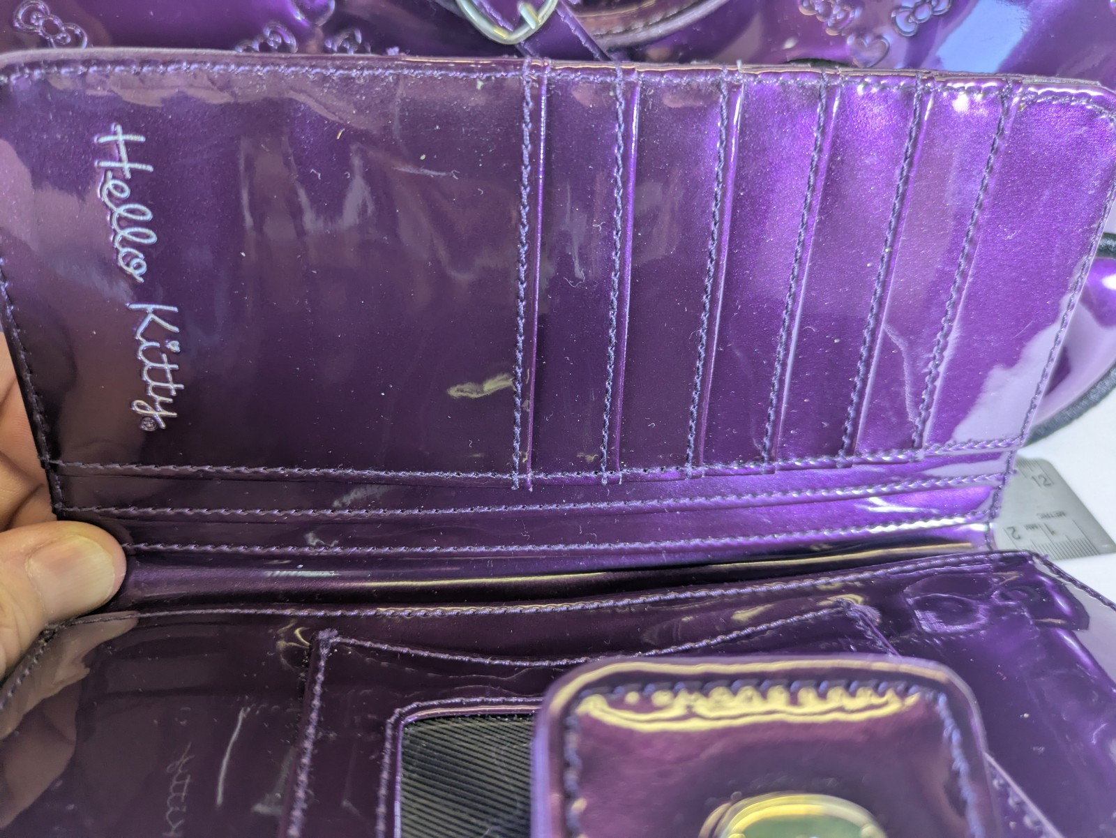 Used Loungefly Hello Kitty Purple Vinyl Metallic Tote Bag And Wallet Sanrio 2010