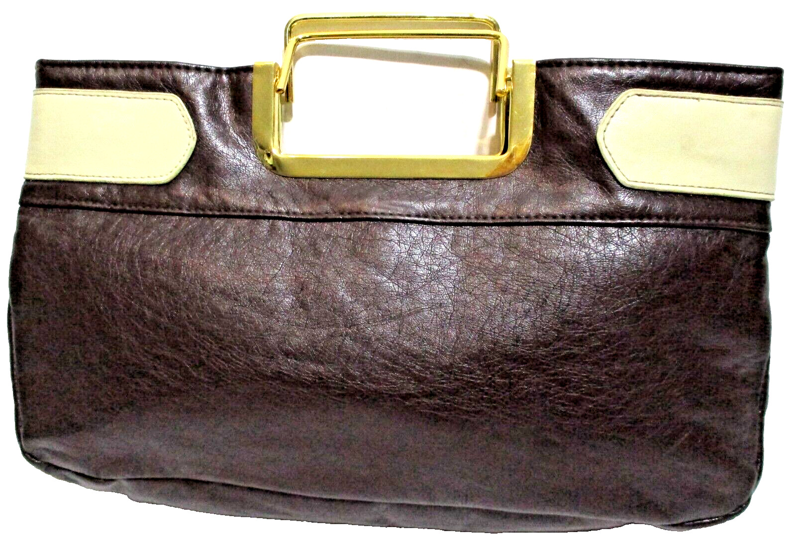Vintage Lulu Soft Leather Color Block Gold-Tone Metal Handles 13 Inch Clutch EUC