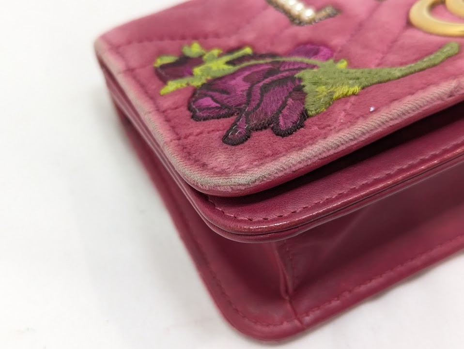 Gucci Velour GG Marmont Velvet Chain Shoulder Bag Pink Floral 488426 2149 Auth