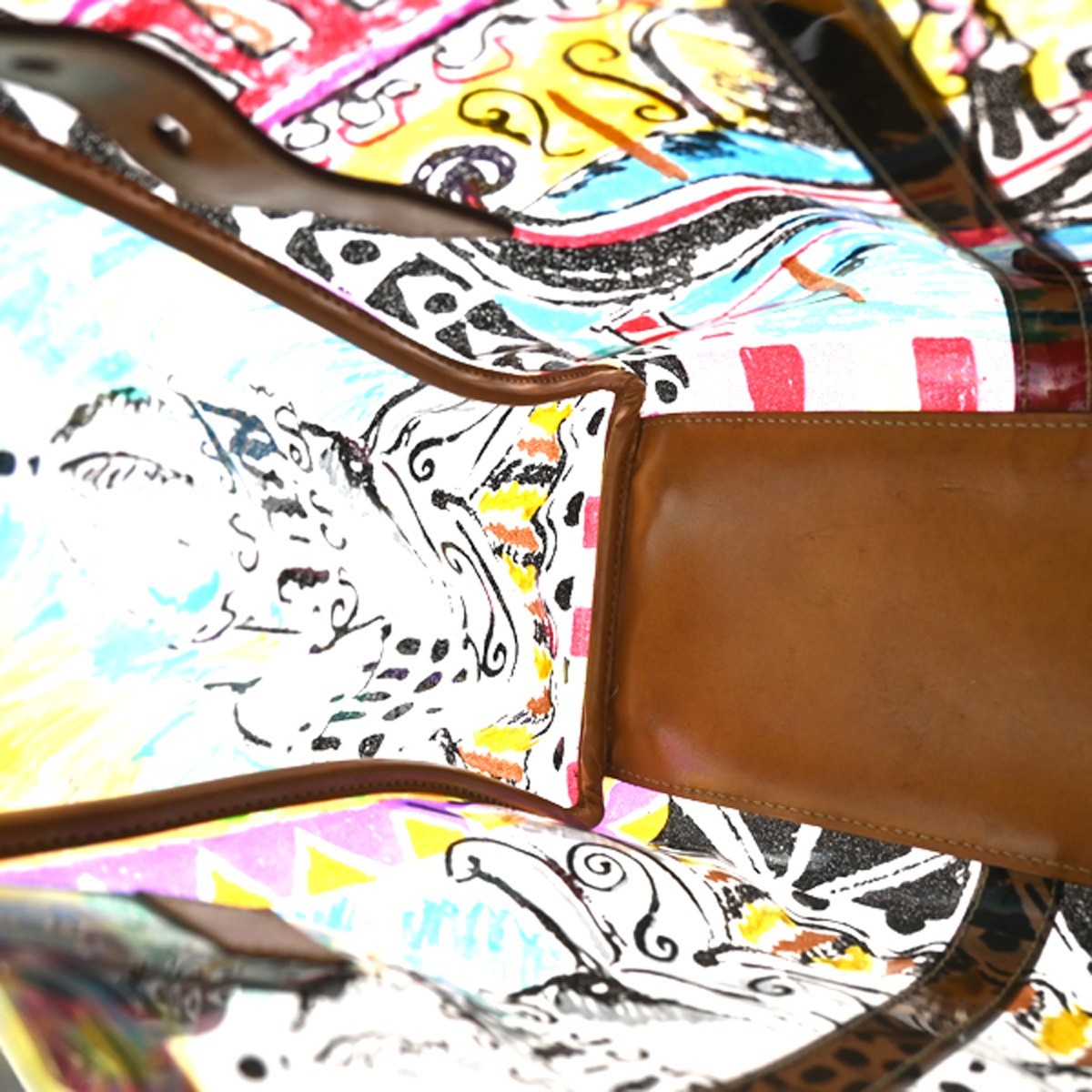 PRADA Venetian Print Shoulder Tote Bag Vinyl Leather Brown SHW Italy 37KD059