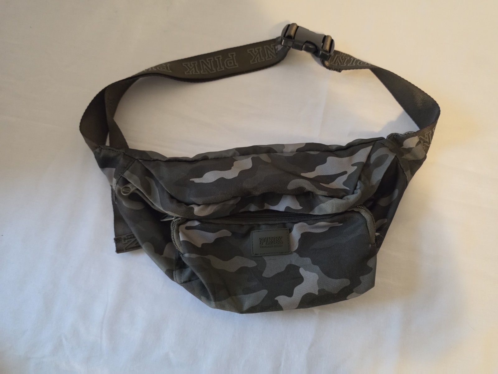 PINK Victoria’s Secret Camo Belt Bag Fanny Pack Crossbody Waist Bag Gray Black